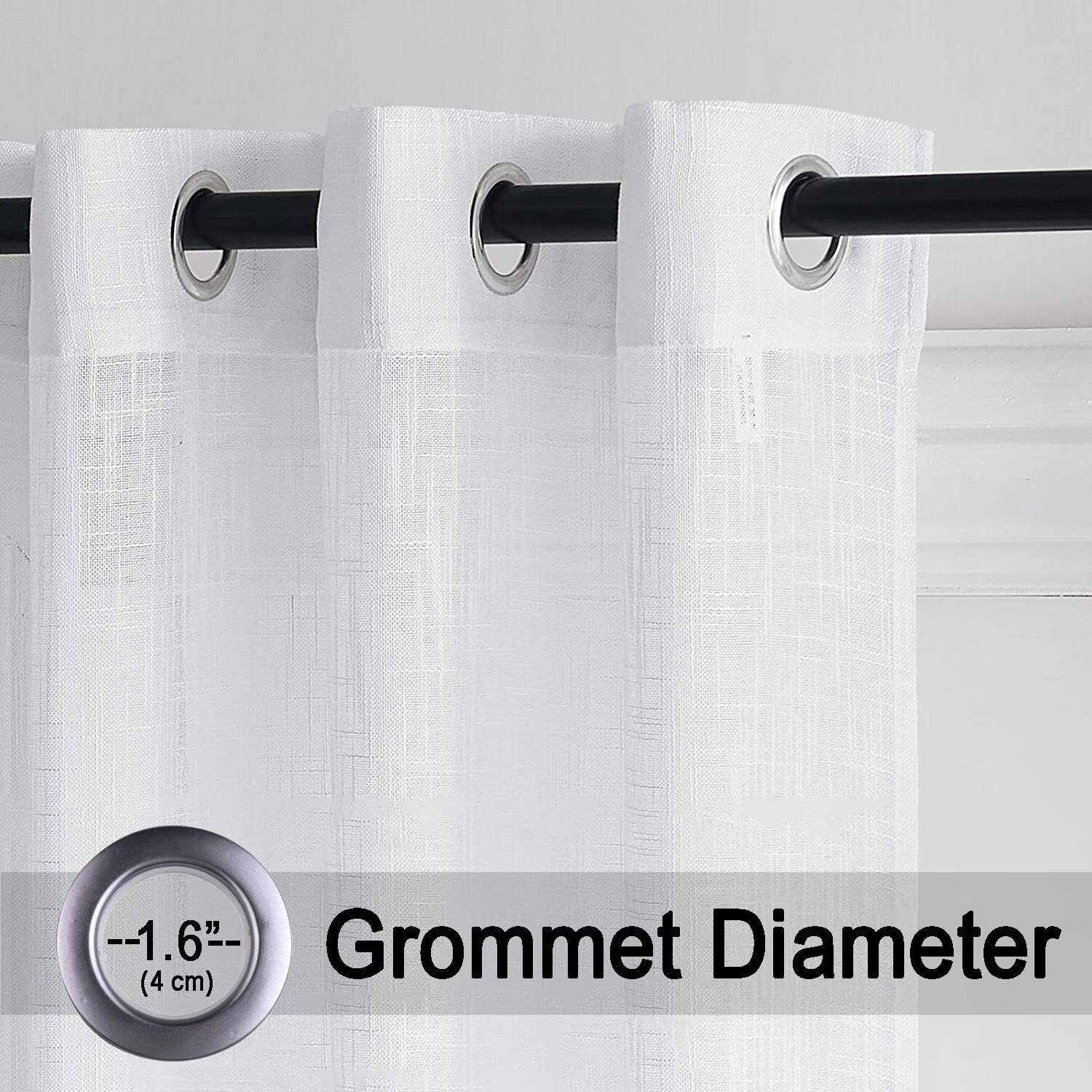 HOMEMONDE Solid Sheer Curtain Set For Door 8 Feet, Linen Textured Plain Sheer Door Curtain For Home Decor, Hangs Elegantly With Grommet Curtains, 8 Ft Long & 4.5 Ft Width - White