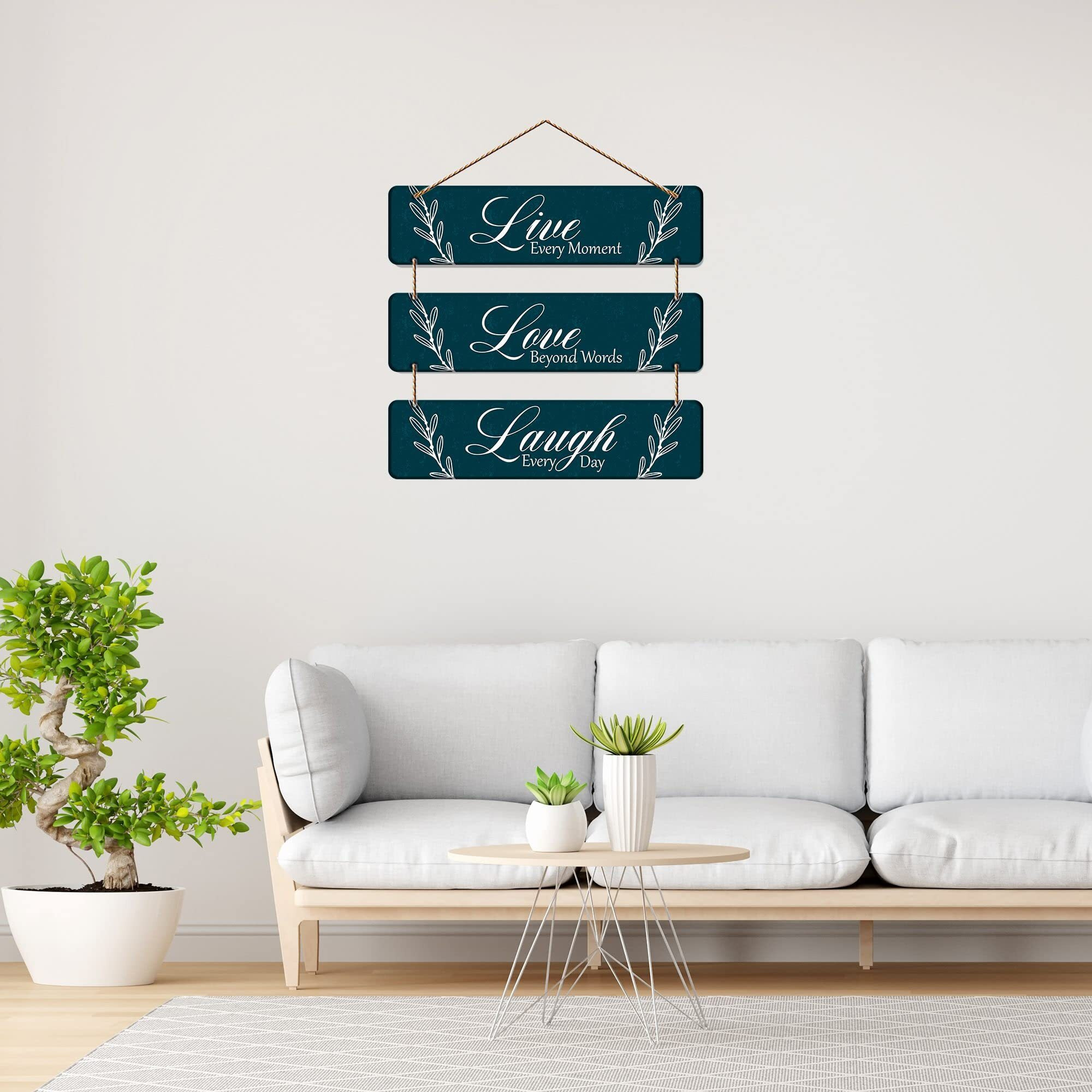 Artvibes Live Love Laugh Wooden Hanger for Home Decor | Office | Living Room | Gifts | Bedroom | Quotes Decorative Items | Wall Hangings for Decoration | Artworks (WH_5306N)