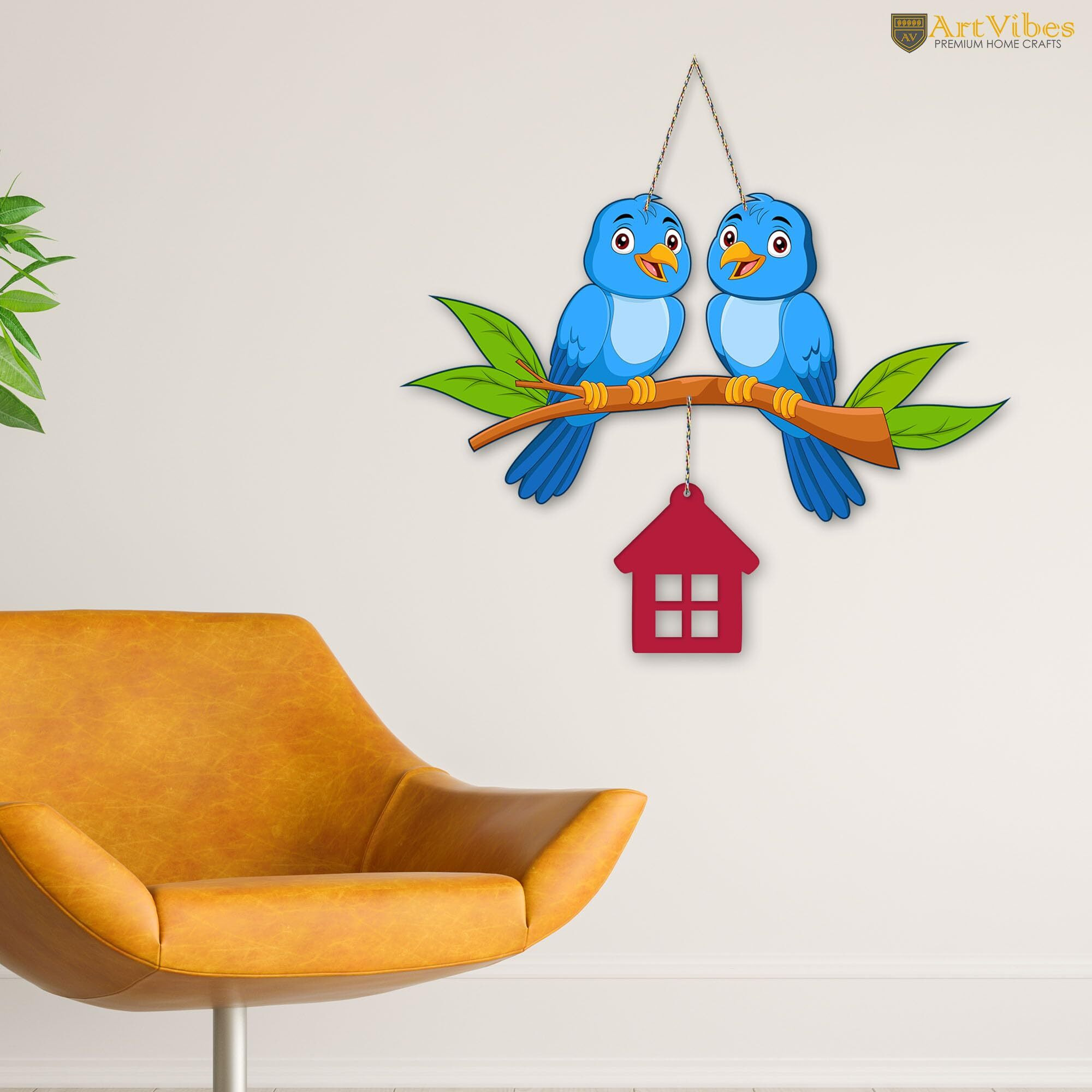 Artvibes Cute Pair of Birds Wooden Wall Hanging for Home Decoration | Garden Balcony | Office | Cafe | Decorative Door Hanging | Festive Decor Art Items (WH_9109NN), Pack of 1