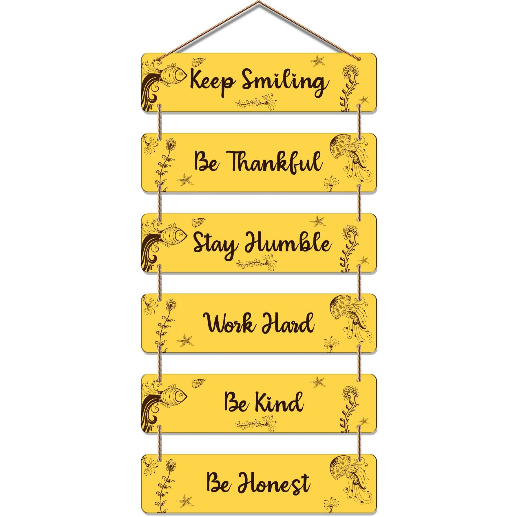 Artvibes Quotes Decorative Wall Hanging Ornaments Mdf Wooden Art Decoration item for Home Decor | Living Room | Bedroom | Gifts | Decoration Artwork For Hall | Set of 6(WH_3241N)