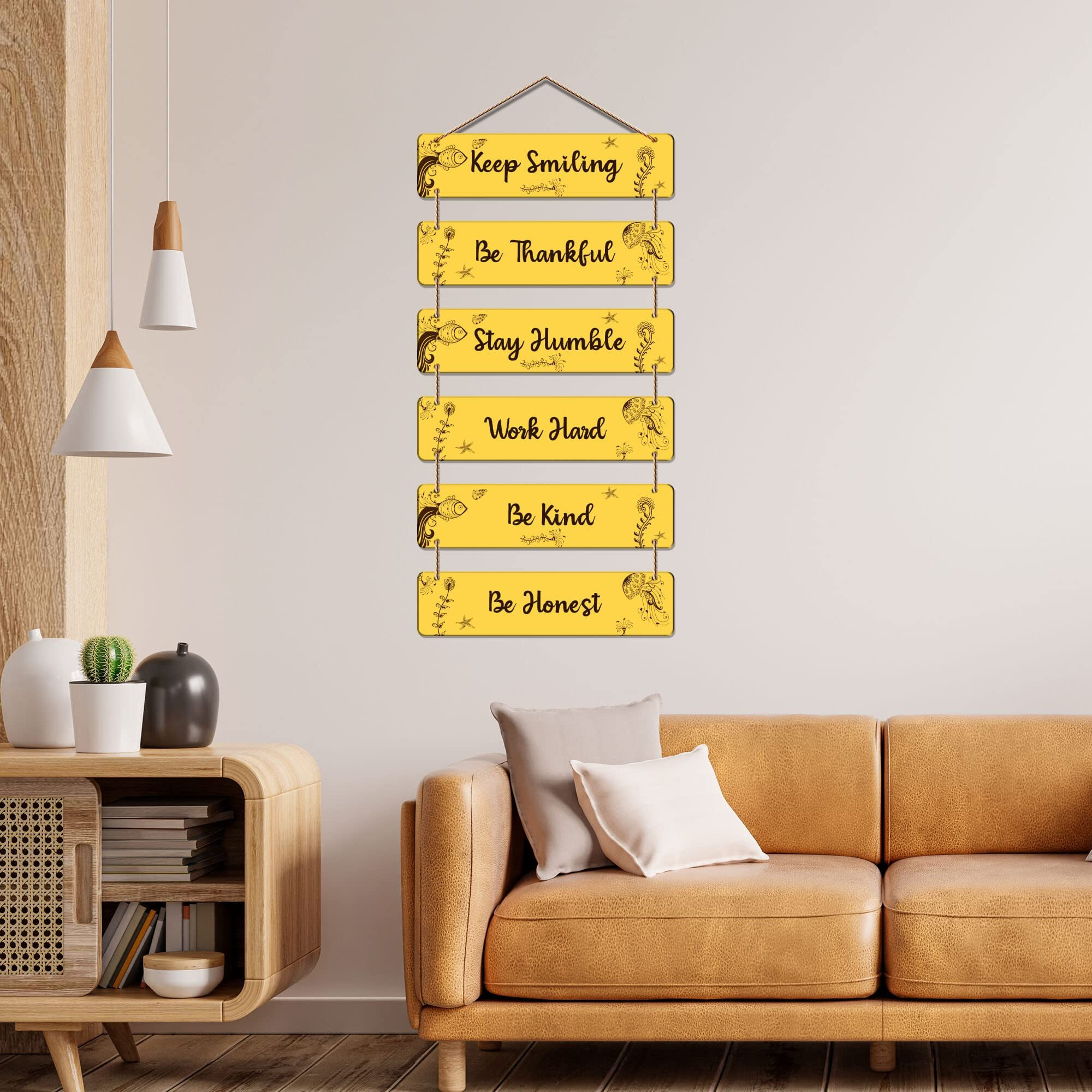 Artvibes Quotes Decorative Wall Hanging Ornaments Mdf Wooden Art Decoration item for Home Decor | Living Room | Bedroom | Gifts | Decoration Artwork For Hall | Set of 6(WH_3241N)
