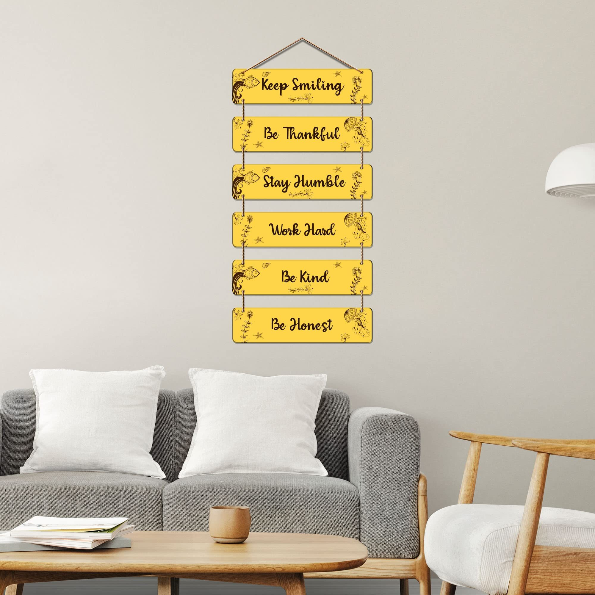 Artvibes Quotes Decorative Wall Hanging Ornaments Mdf Wooden Art Decoration item for Home Decor | Living Room | Bedroom | Gifts | Decoration Artwork For Hall | Set of 6(WH_3241N)