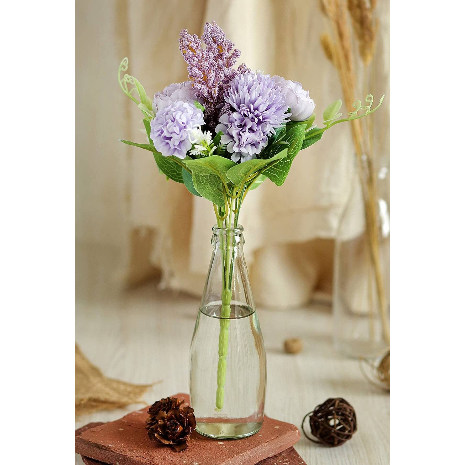 SATYAM KRAFT 1 Pcs Artificial Multiflora Fake Flowers Bunch decorative items for home Decor, Living Room, Anniversary Decoration Corner for Raksha Bandhan(without Vase Pot) (Purple)