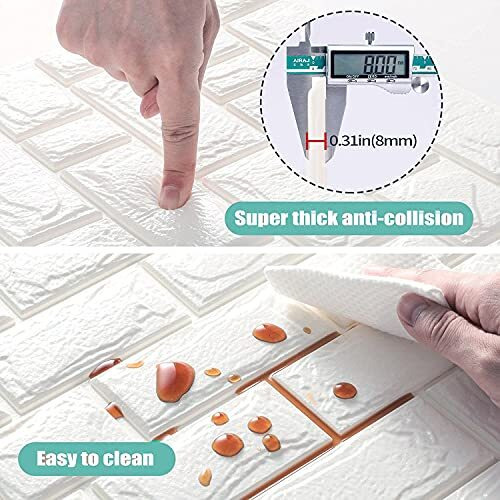Wolpin 5 Pcs 3D White Brick Wallpaper for Wall PE Foam Wall Stickers Self Adhesive DIY Wall Decor (70 x 77cm, Appx. 29Sq Feet)