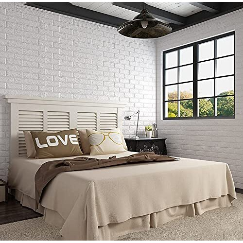 Wolpin 5 Pcs 3D White Brick Wallpaper for Wall PE Foam Wall Stickers Self Adhesive DIY Wall Decor (70 x 77cm, Appx. 29Sq Feet)