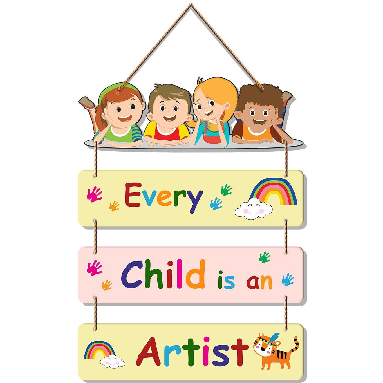 Artvibes Positive Quote Decorative Wall Art Wooden Wall Hanger for Kids Room | Living Room | Bedroom | Gift | Mordern Painting For Home Art Piece For Room Decor (WH_6903N), Set of 4