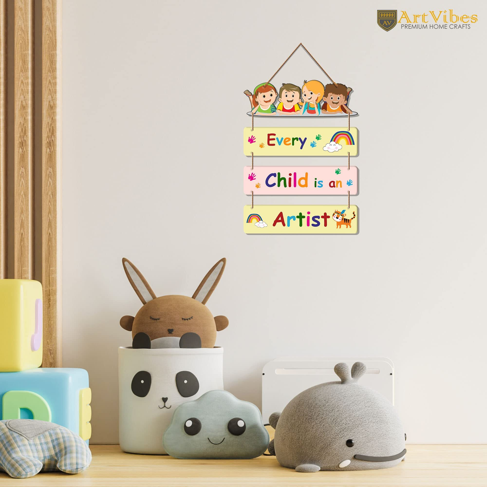 Artvibes Positive Quote Decorative Wall Art Wooden Wall Hanger for Kids Room | Living Room | Bedroom | Gift | Mordern Painting For Home Art Piece For Room Decor (WH_6903N), Set of 4