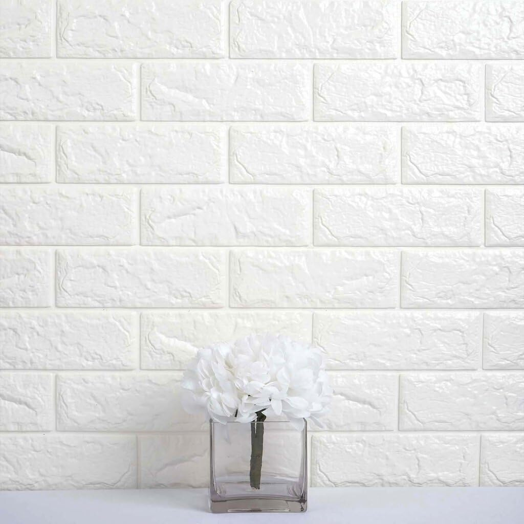 Lukzer 8PC Brick Wallpaper Self- Adhesive 3D Foam Wall Sticker for Living Room Office Home Cafe Hotel Bedroom Balcony Decor (Thickness 8MM, White, 70 X 77 cm)