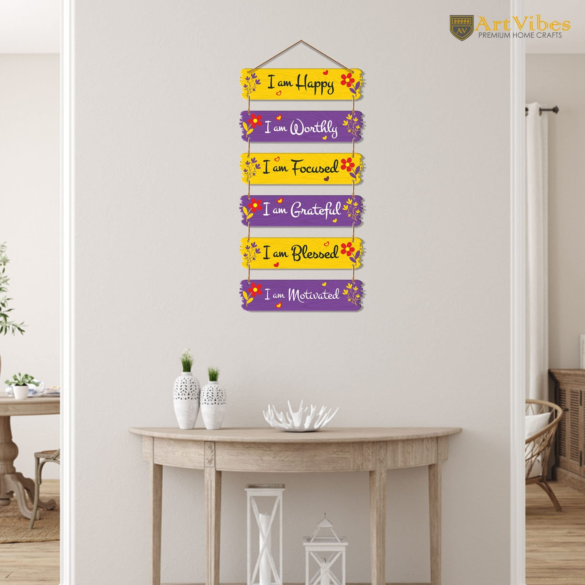 Artvibes Motivational Quotes Decorative Wall Hanging for Living Room | Bedroom | Office | Gift | Decoration Items for Home | Abstract Painting Wood Decor (WH_7403N),Set of 6 (Multi 3)