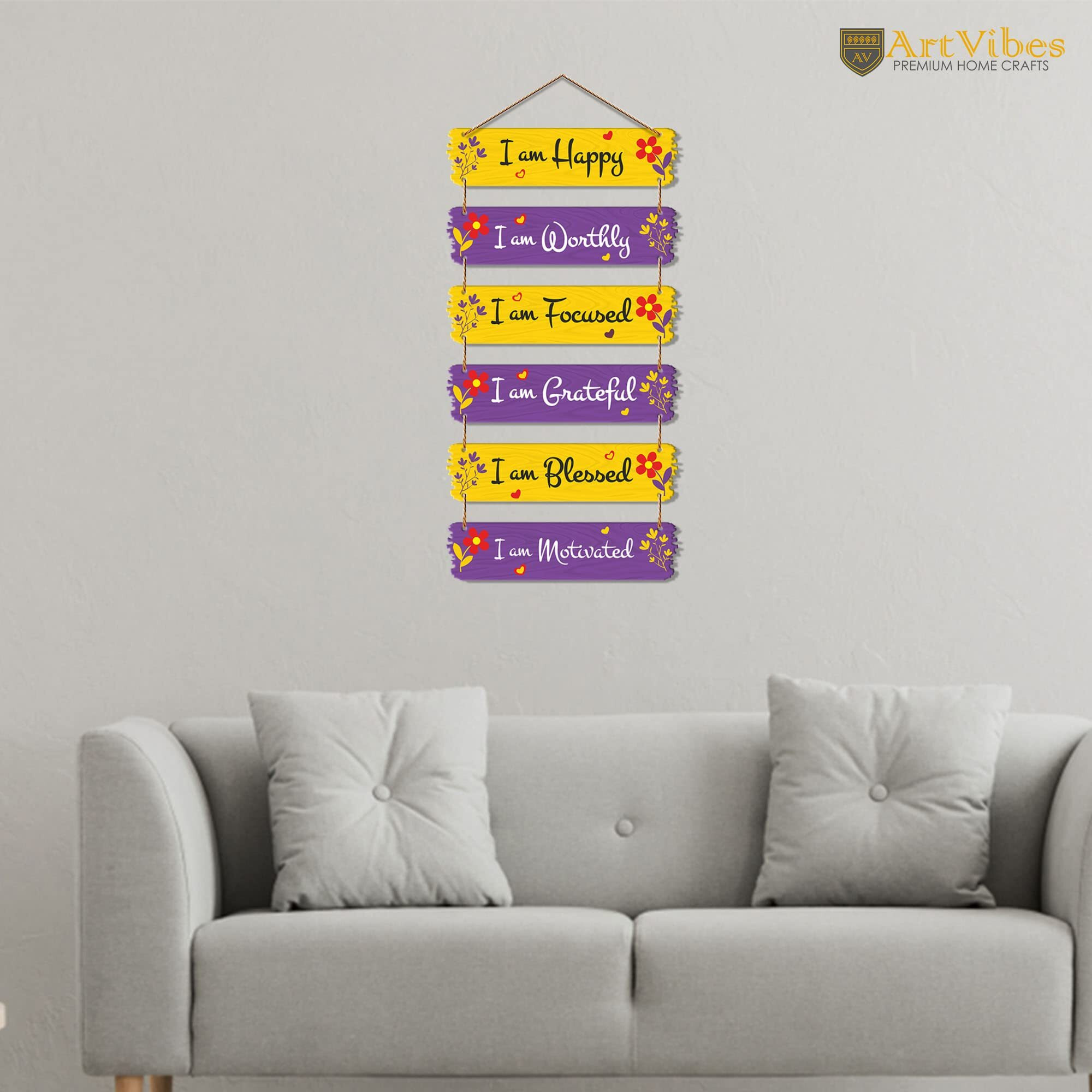 Artvibes Motivational Quotes Decorative Wall Hanging for Living Room | Bedroom | Office | Gift | Decoration Items for Home | Abstract Painting Wood Decor (WH_7403N),Set of 6 (Multi 3)