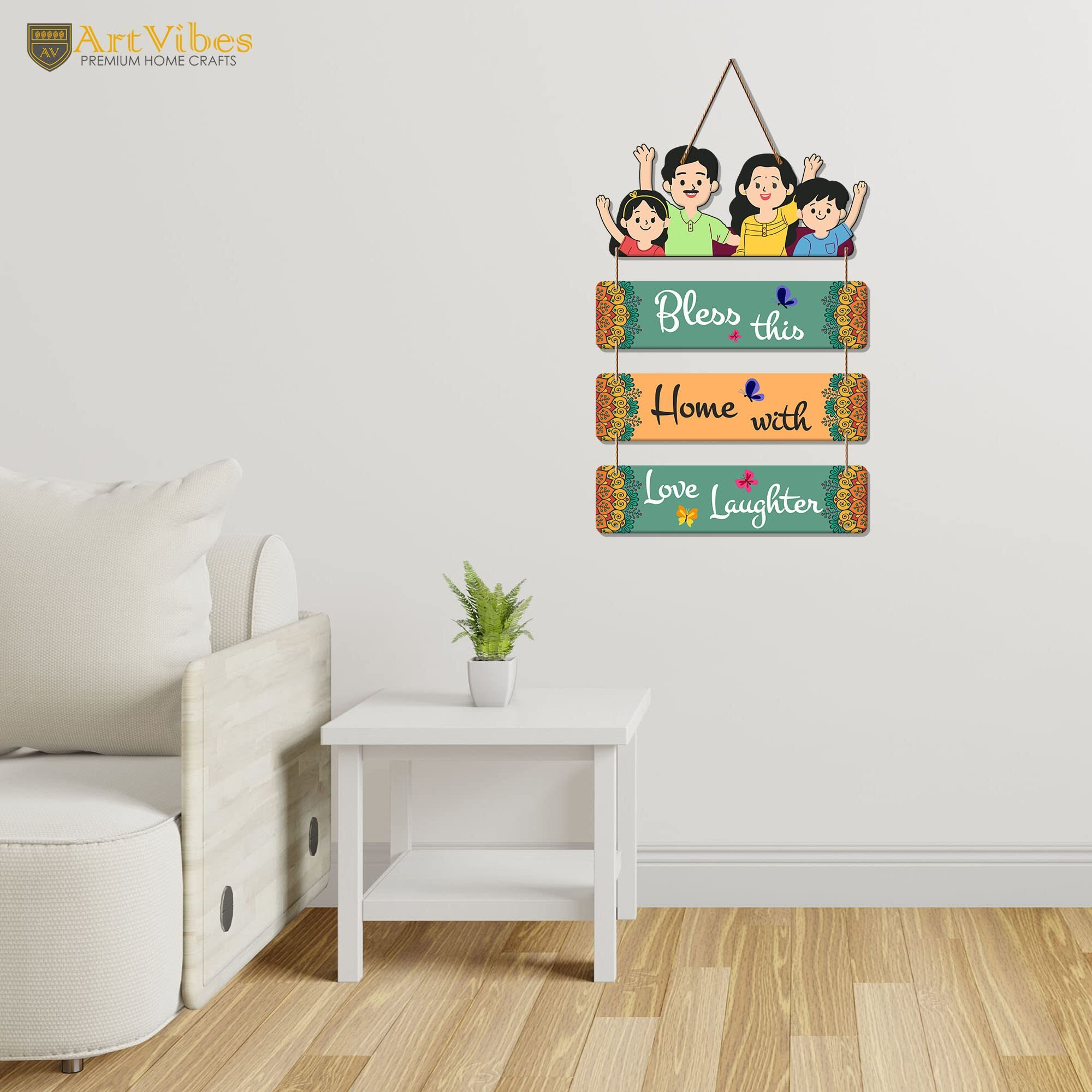 Artvibes Home Quote Decorative Wall Art MDF Wooden Hanger for Living Room | Bedroom | Gift | Wood Art Hanging For Home Decoration | Room Decor (WH_6907N) Set of 4