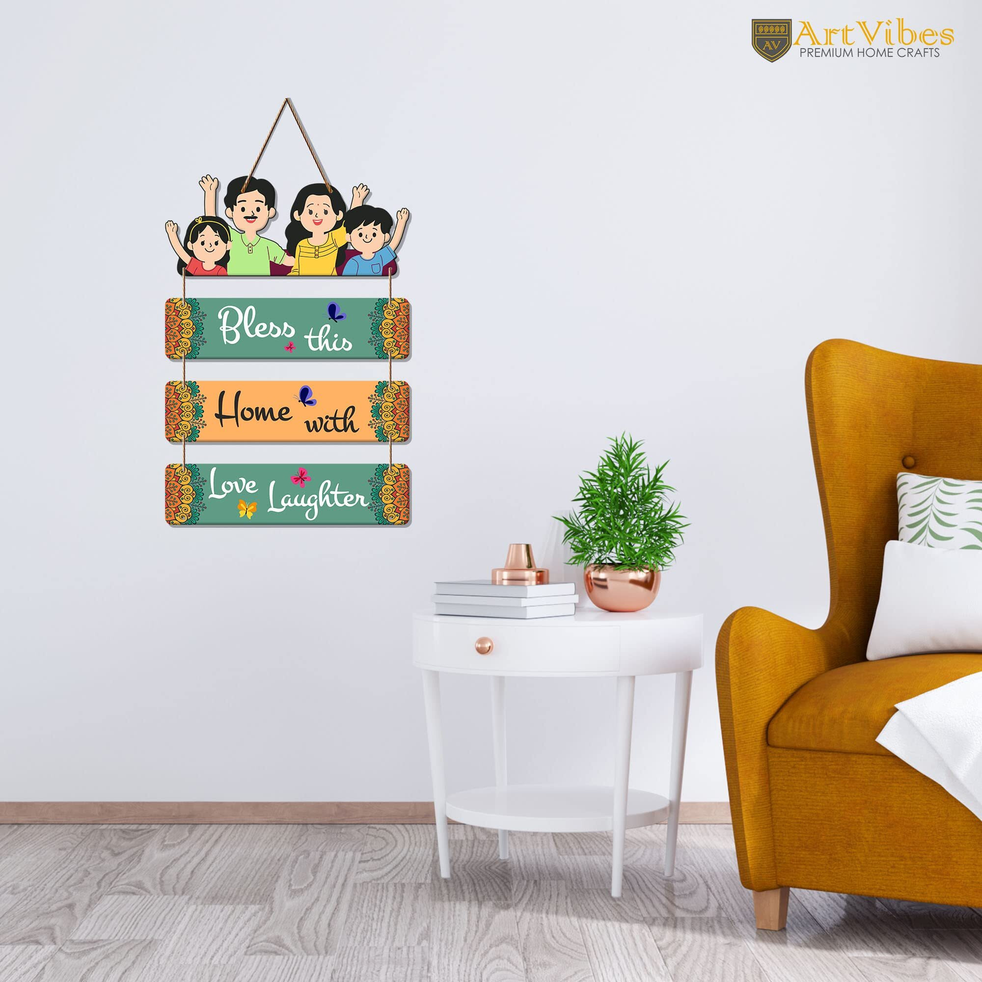 Artvibes Home Quote Decorative Wall Art MDF Wooden Hanger for Living Room | Bedroom | Gift | Wood Art Hanging For Home Decoration | Room Decor (WH_6907N) Set of 4