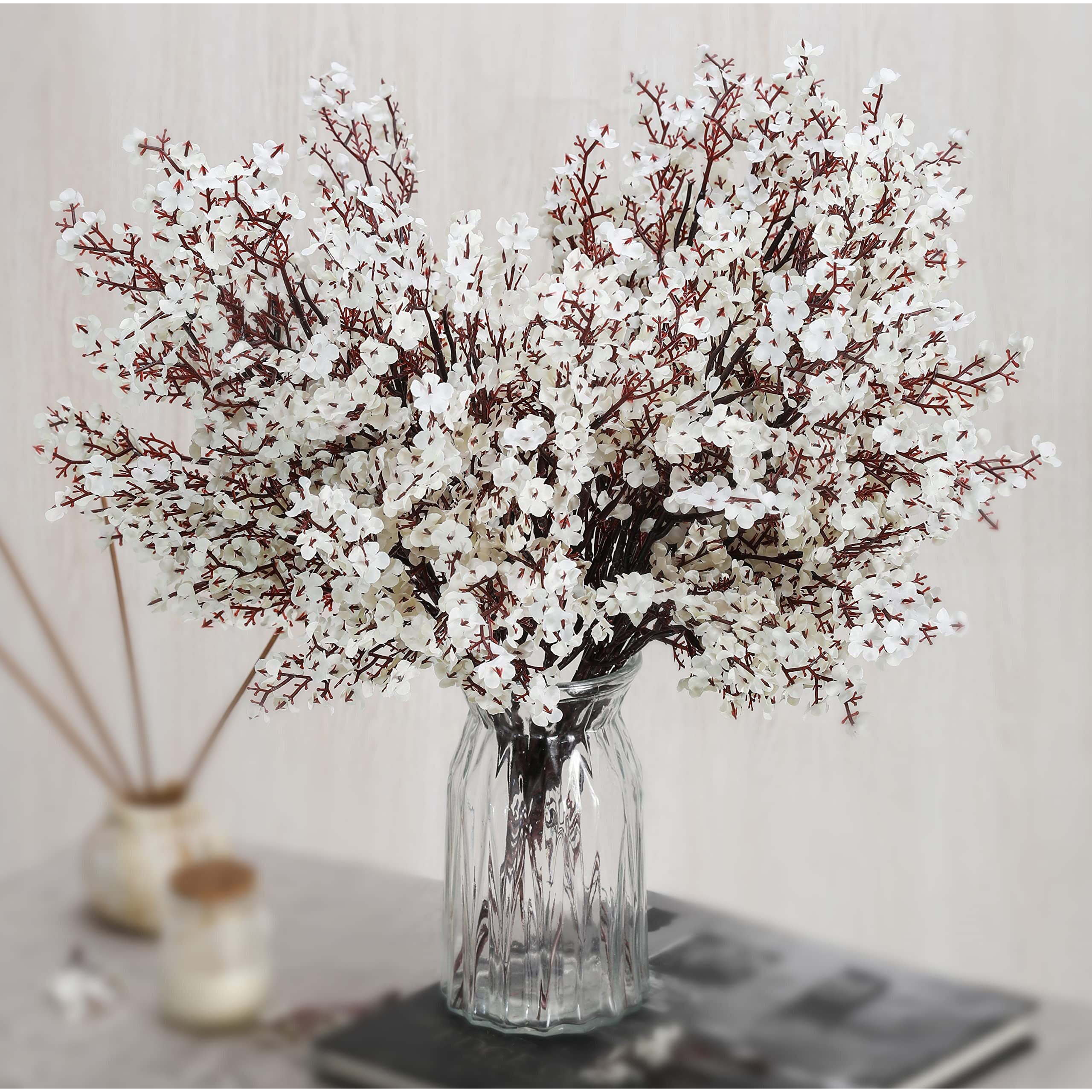 SATYAM KRAFT 5 Pcs Artificial Babys Breath Gypsophila Flowers Sticks decorative items for home Decor Living Room, Anniversary, Rakshabandhan Decoration(without Vase) (White)(fabric)