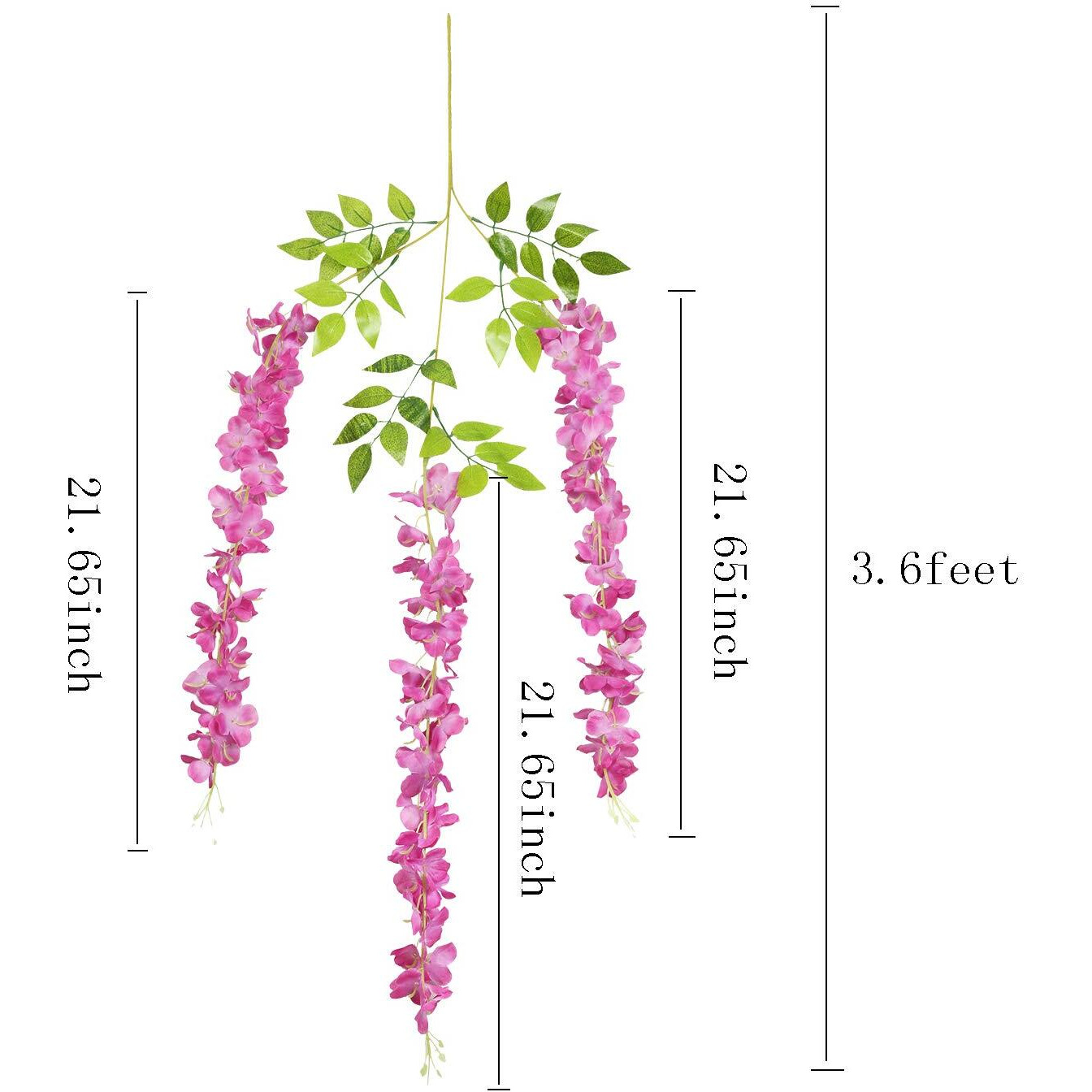 Pauwer 6 Pack 21.6 Feet Artificial Wisteria Vine Ratta Fake Wisteria Hanging Garland Silk Long Hanging Bush Flowers String Home Party Wedding Decor (6 Pack, Fuchsia)