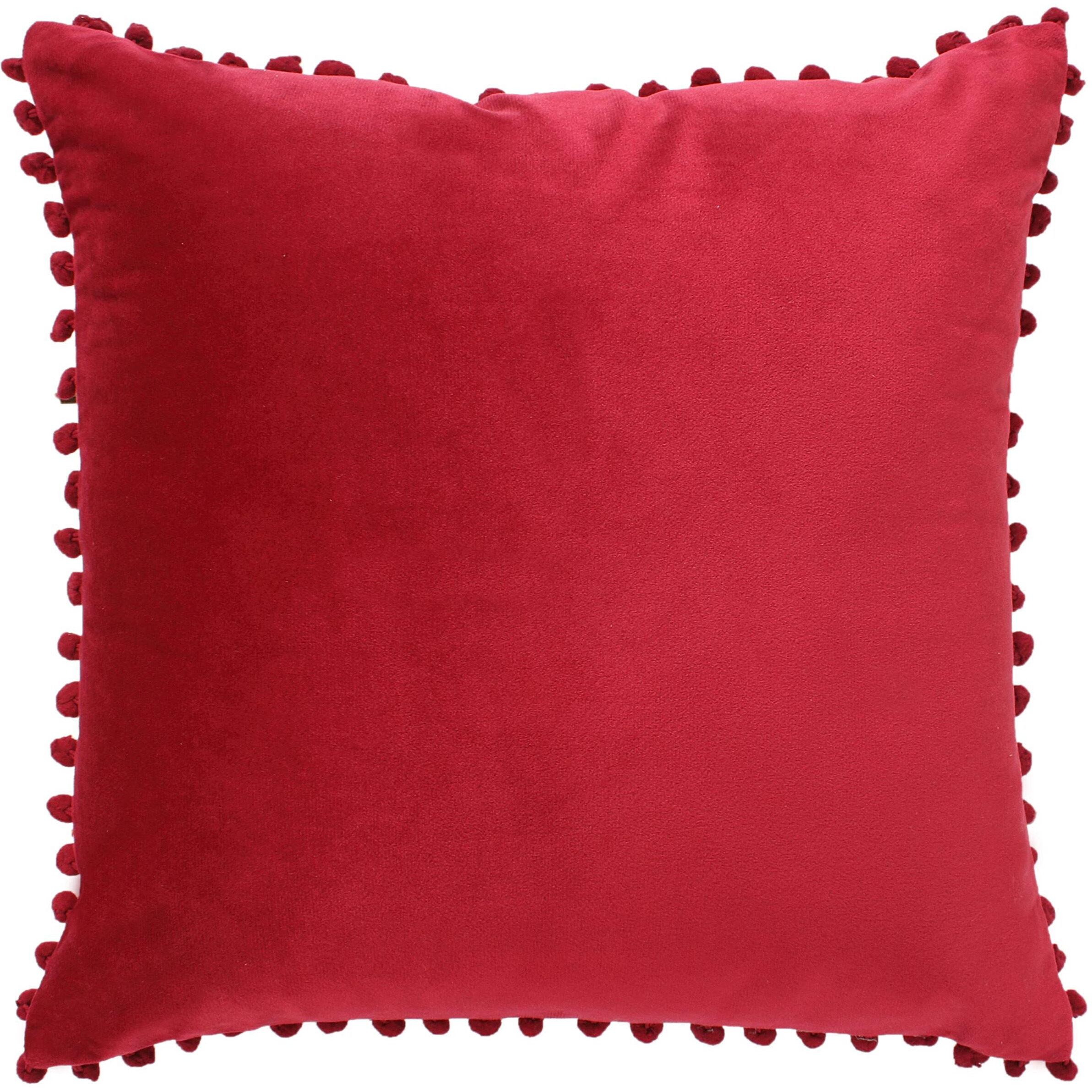Amazon Brand  Umi Velvet Pompom Cushion Cover 24x24 Inch - Set of 2 Large Square Throw Pillow Covers for Sofa Living Room or Home Decor in Wine Color