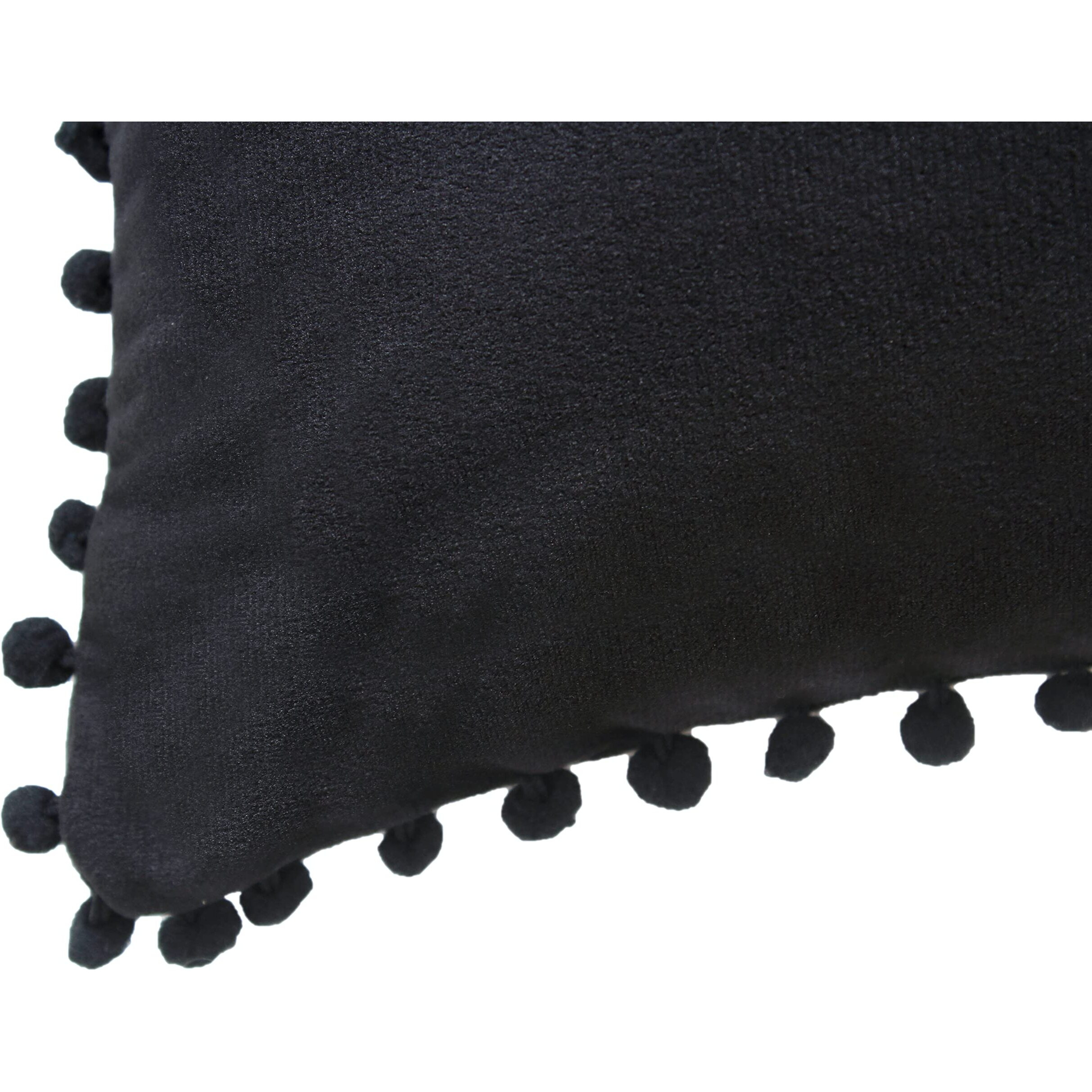 Amazon Brand  Umi Velvet Pompom Cushion Cover 18x18 Inch - Set of 2 Large Square Throw Pillow Covers for Sofa Living Room or Home Decor in Black Color