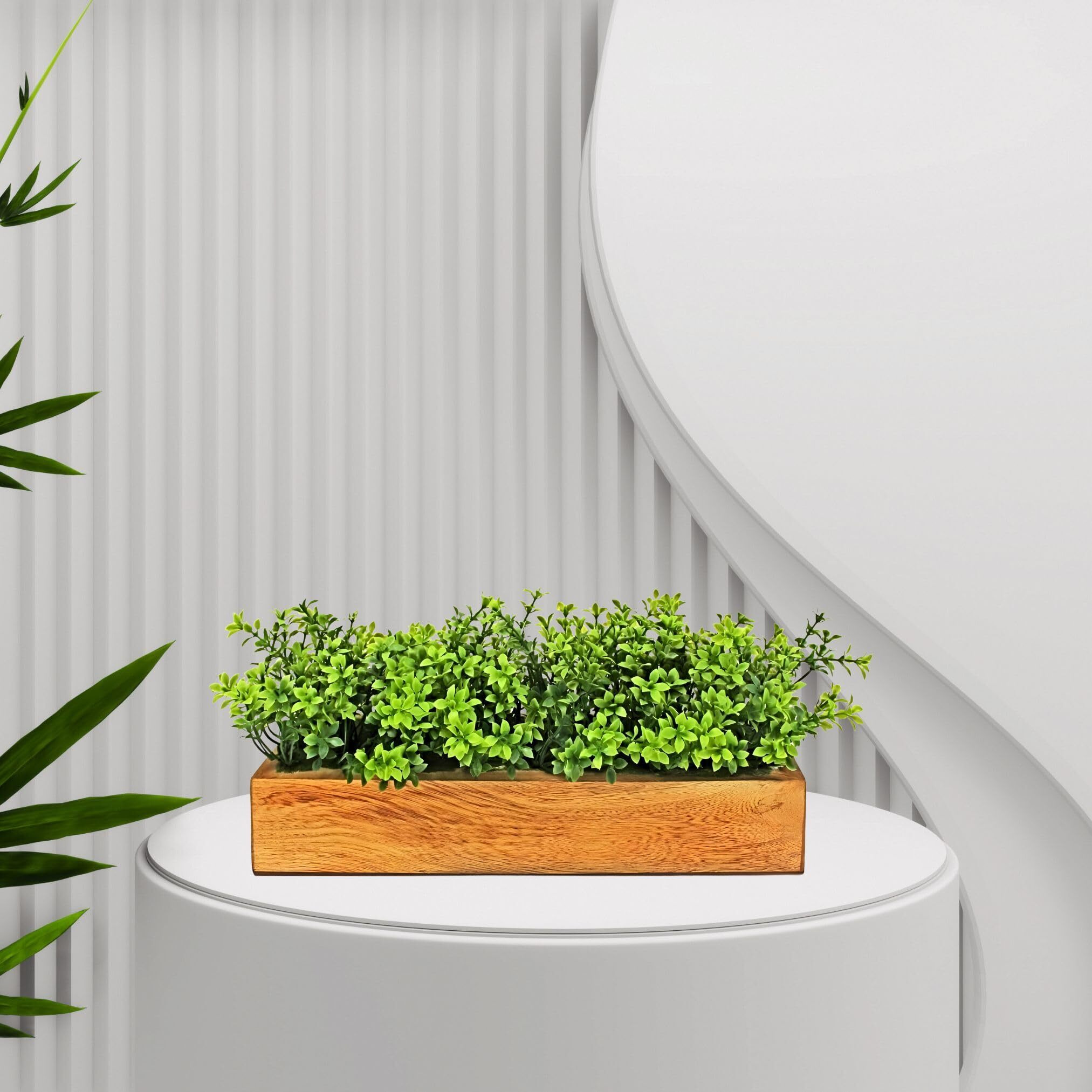 fancymart Artificial Gardenia Plant Bunch in Wood Planter, Home and Office Decor Plants for Decoration, Realistic Green Decorative for Interior, Living Room, Office Desk