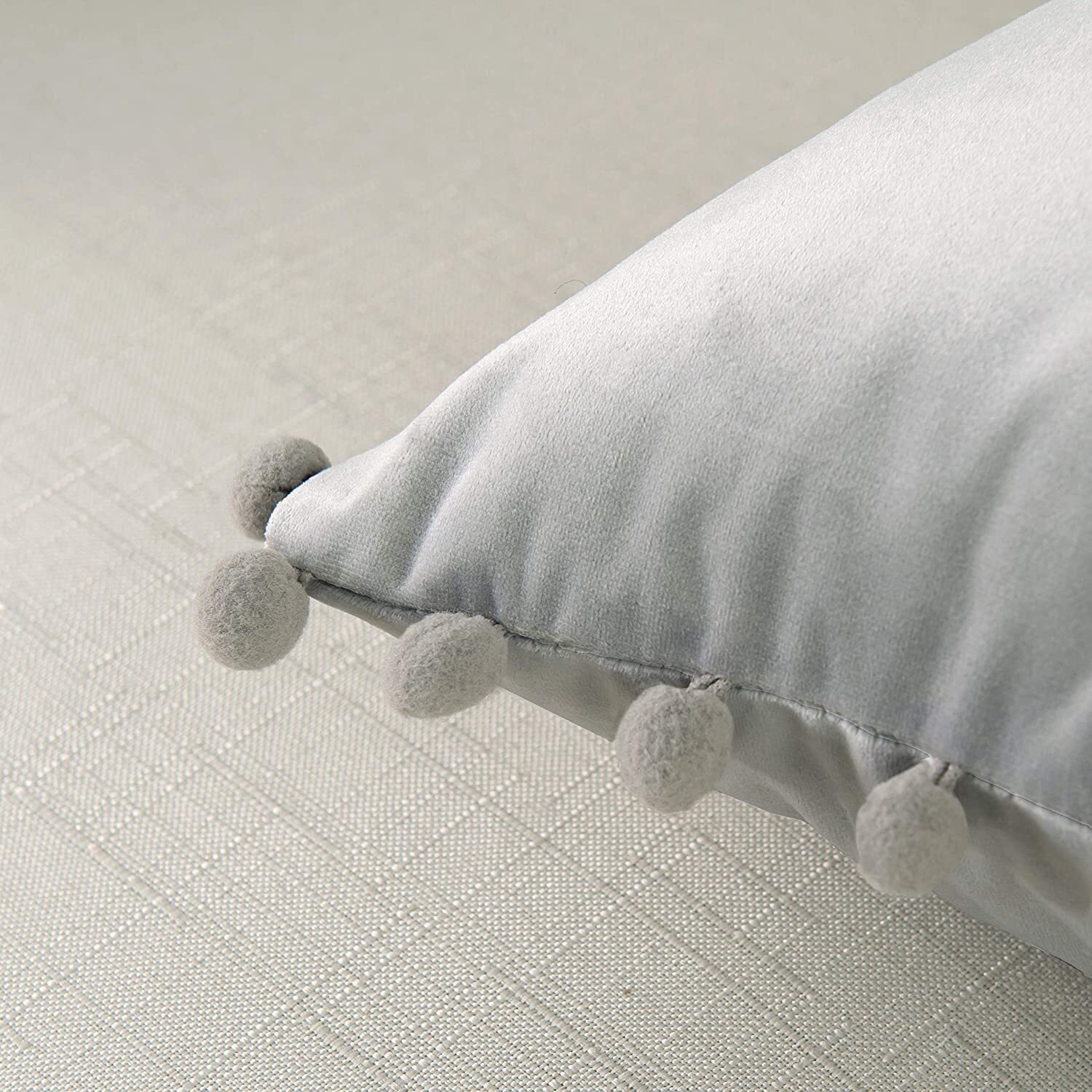 Amazon Brand  Umi Velvet Pompom Cushion Cover 18x18 Inch - Set of 2 Large Square Throw Pillow Covers for Sofa Living Room or Home Decor in Silver Color