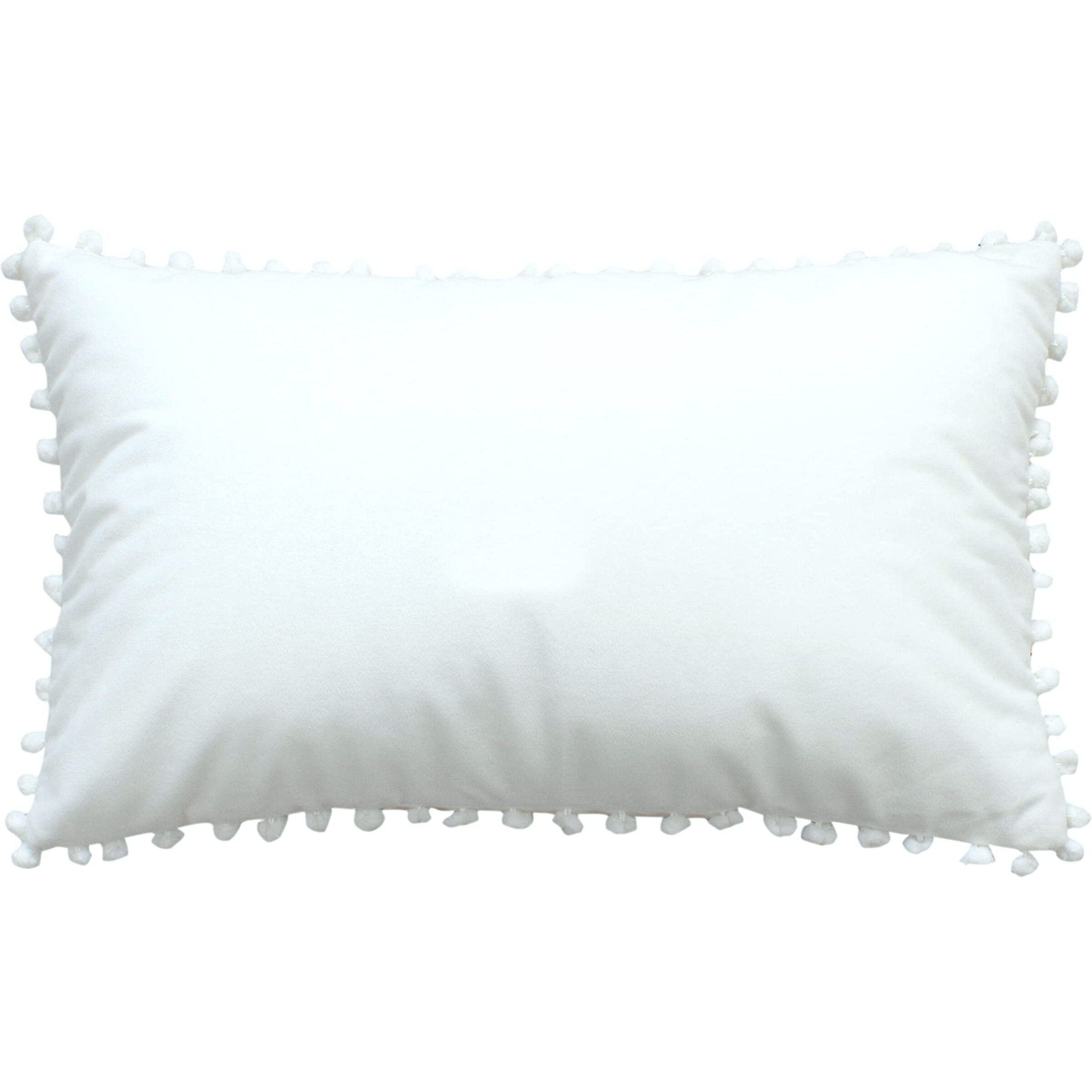 Amazon Brand  Umi Velvet Pompom Cushion Cover 12x20 Inch - Set of 2 Large Square Throw Pillow Covers for Sofa Living Room or Home Decor in White Color