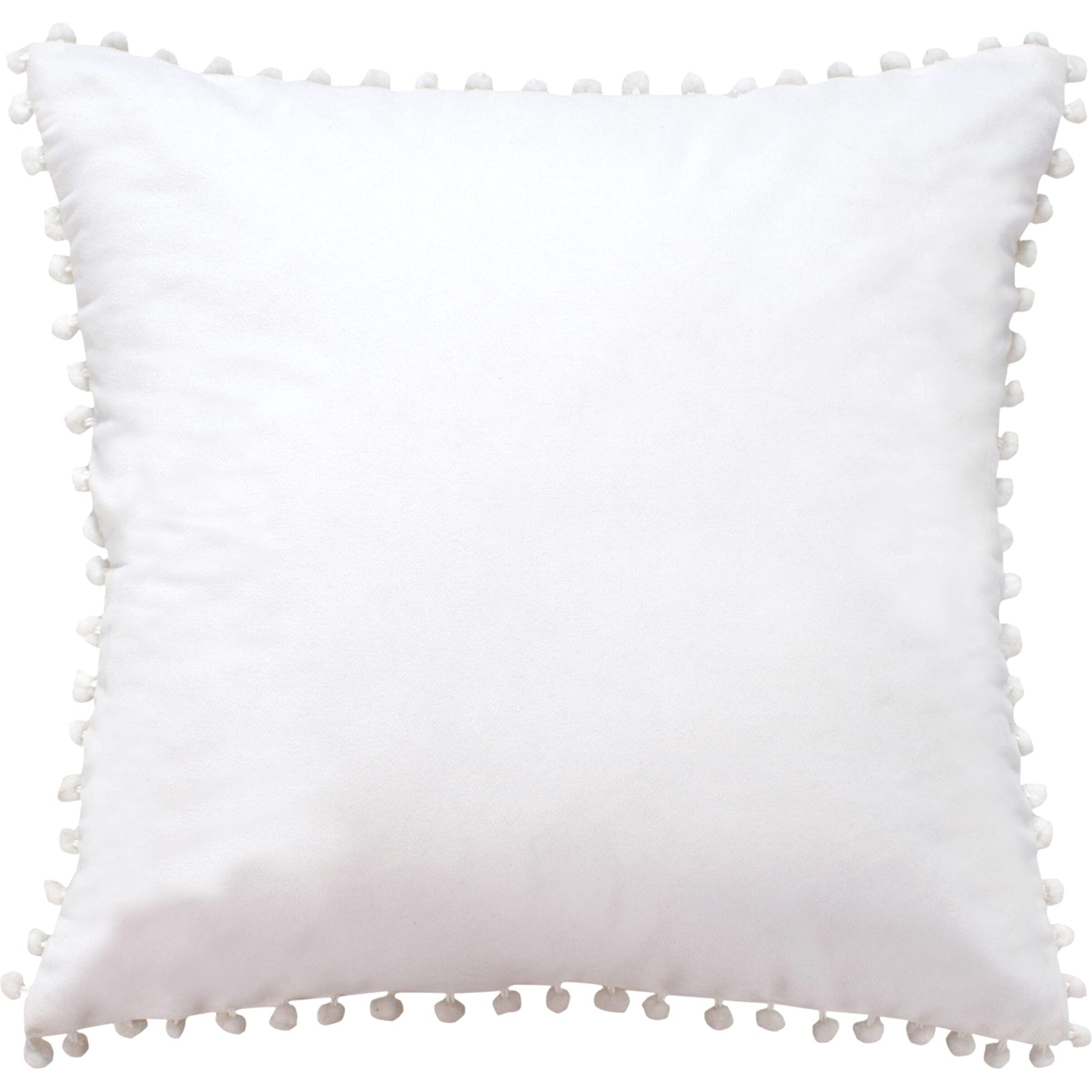 Amazon Brand  Umi Velvet Pompom Cushion Cover 20x20 Inch - Set of 2 Large Square Throw Pillow Covers for Sofa Living Room or Home Decor in White Color