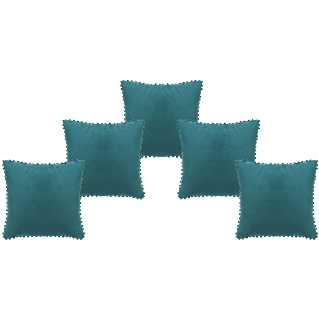 Amazon Brand  Umi Velvet Pompom Cushion Cover 16x16 Inch - Set of 5 Large Square Throw Pillow Covers for Sofa Living Room or Home Decor in Deep Teal Color