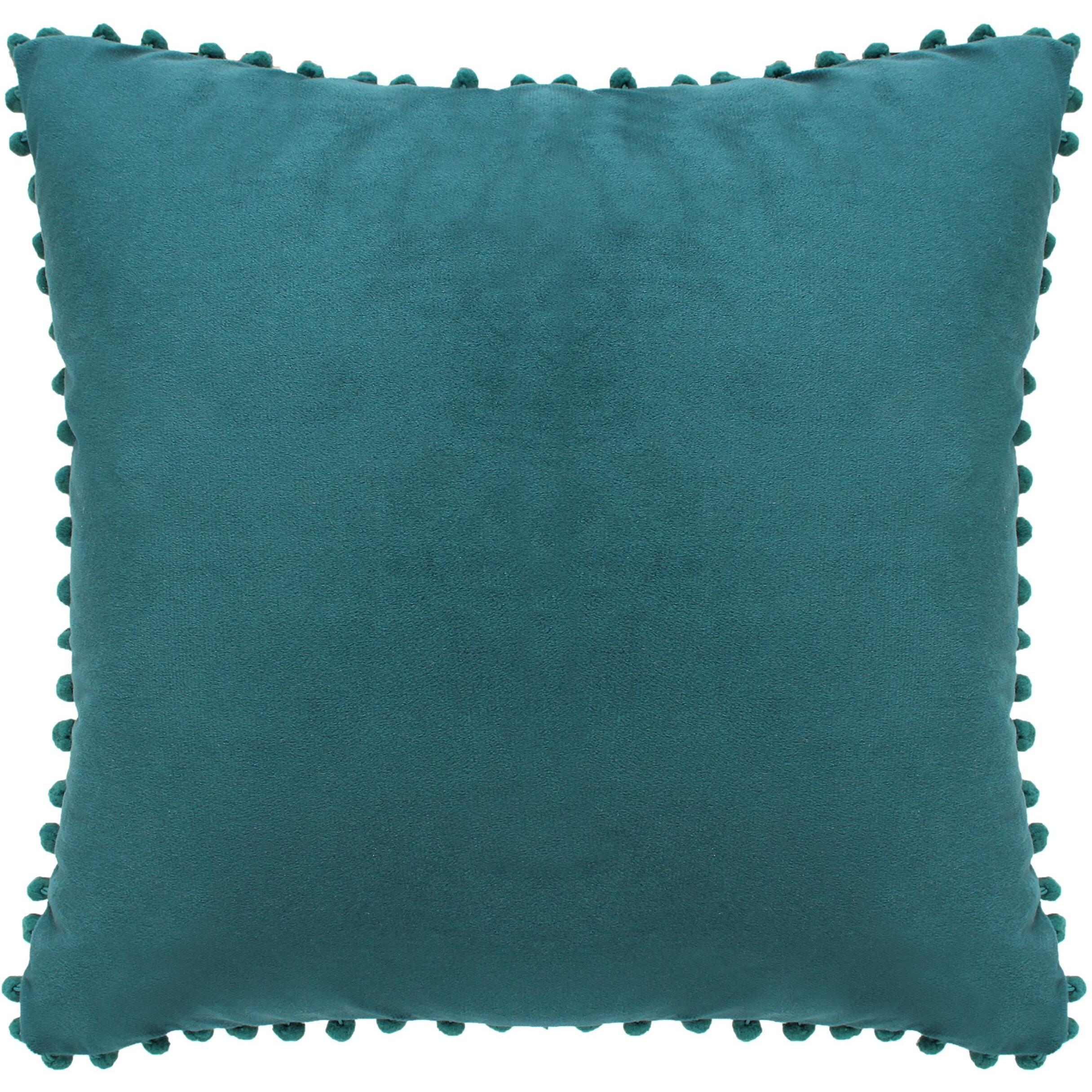 Amazon Brand  Umi Velvet Pompom Cushion Cover 16x16 Inch - Set of 5 Large Square Throw Pillow Covers for Sofa Living Room or Home Decor in Deep Teal Color
