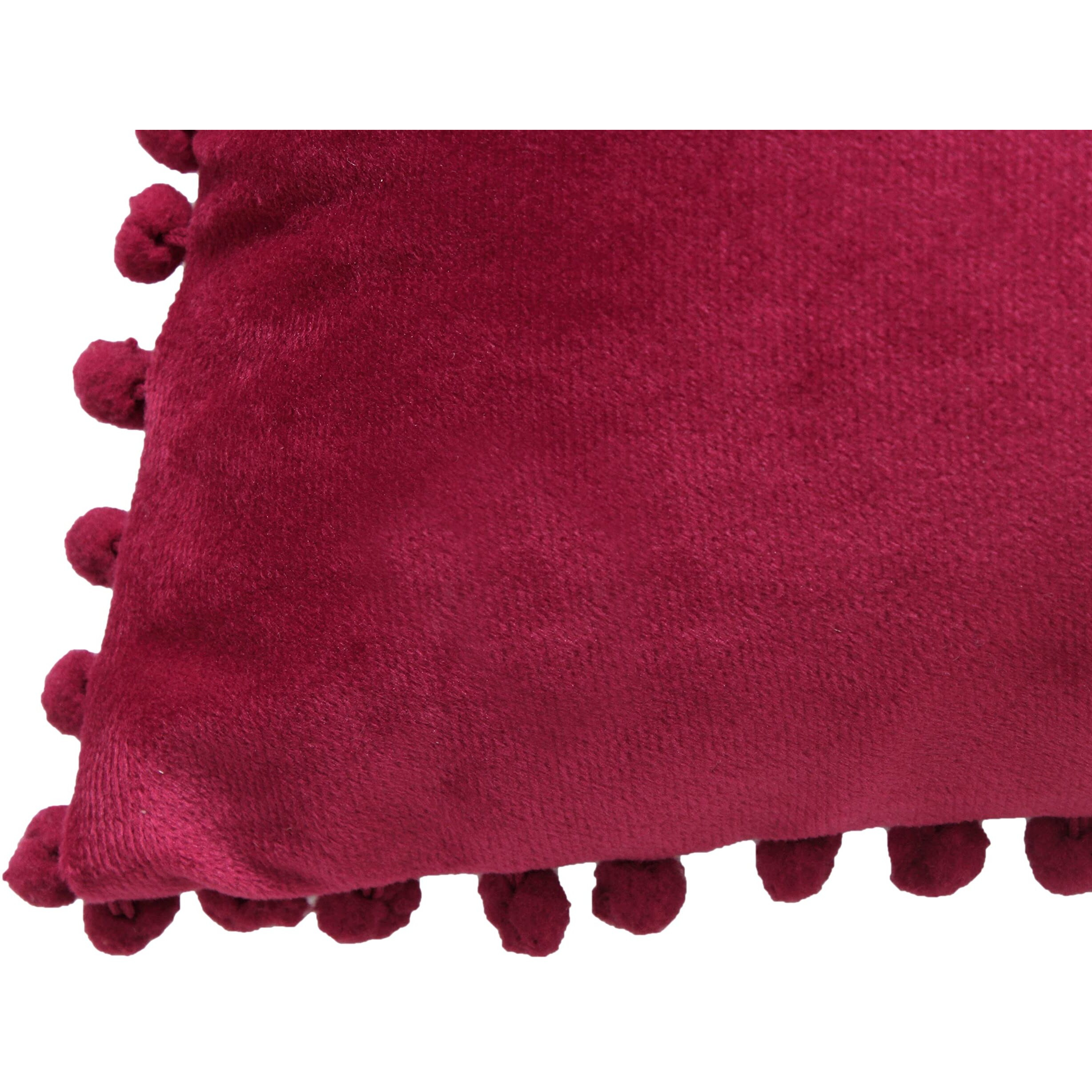 Amazon Brand  Umi Velvet Pompom Cushion Cover 20x20 Inch - Set of 2 Large Square Throw Pillow Covers for Sofa Living Room or Home Decor in Wine Color