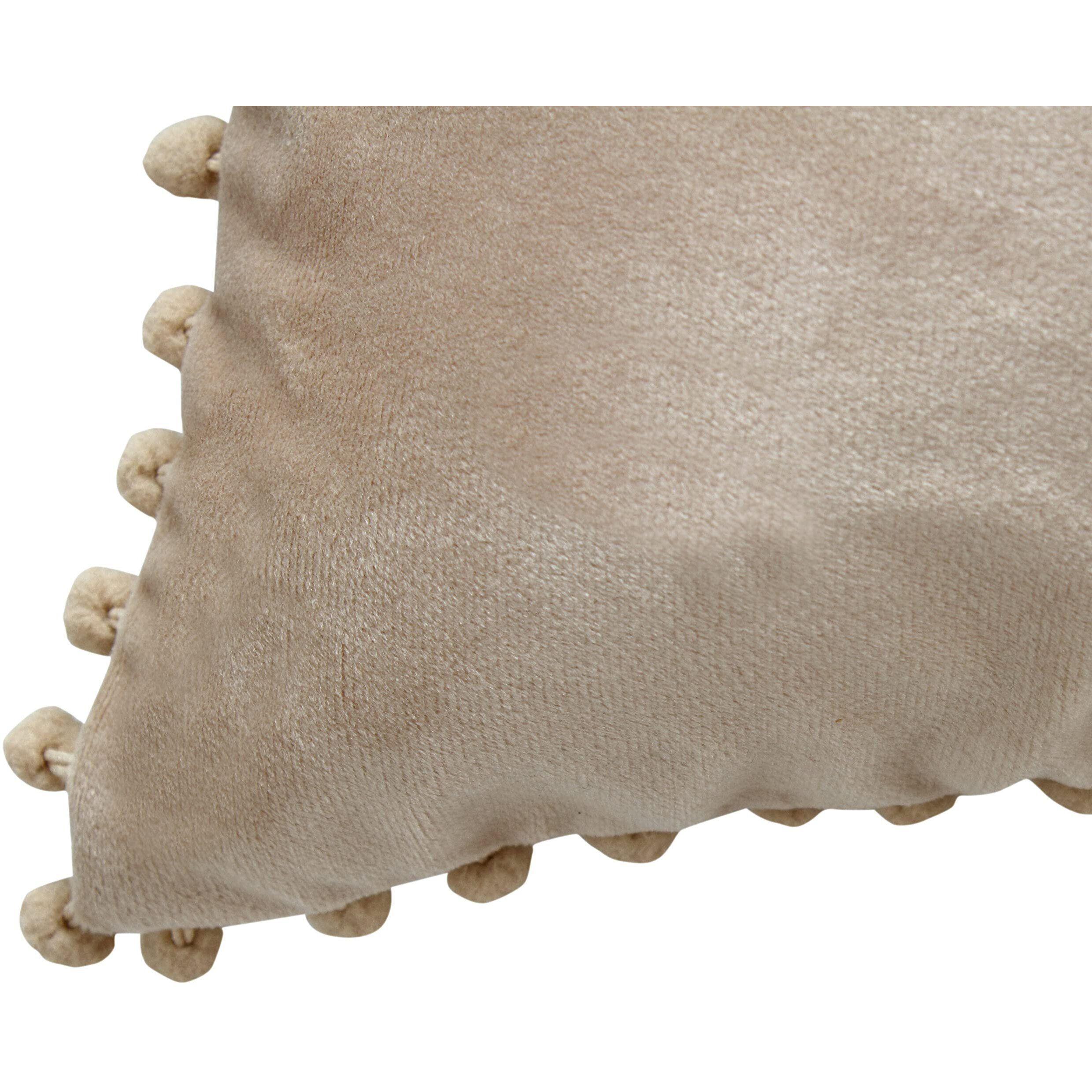 Amazon Brand  Umi Velvet Pompom Cushion Cover 14x14 Inch - Set of 2 Large Square Throw Pillow Covers for Sofa Living Room or Home Decor in Beige Color