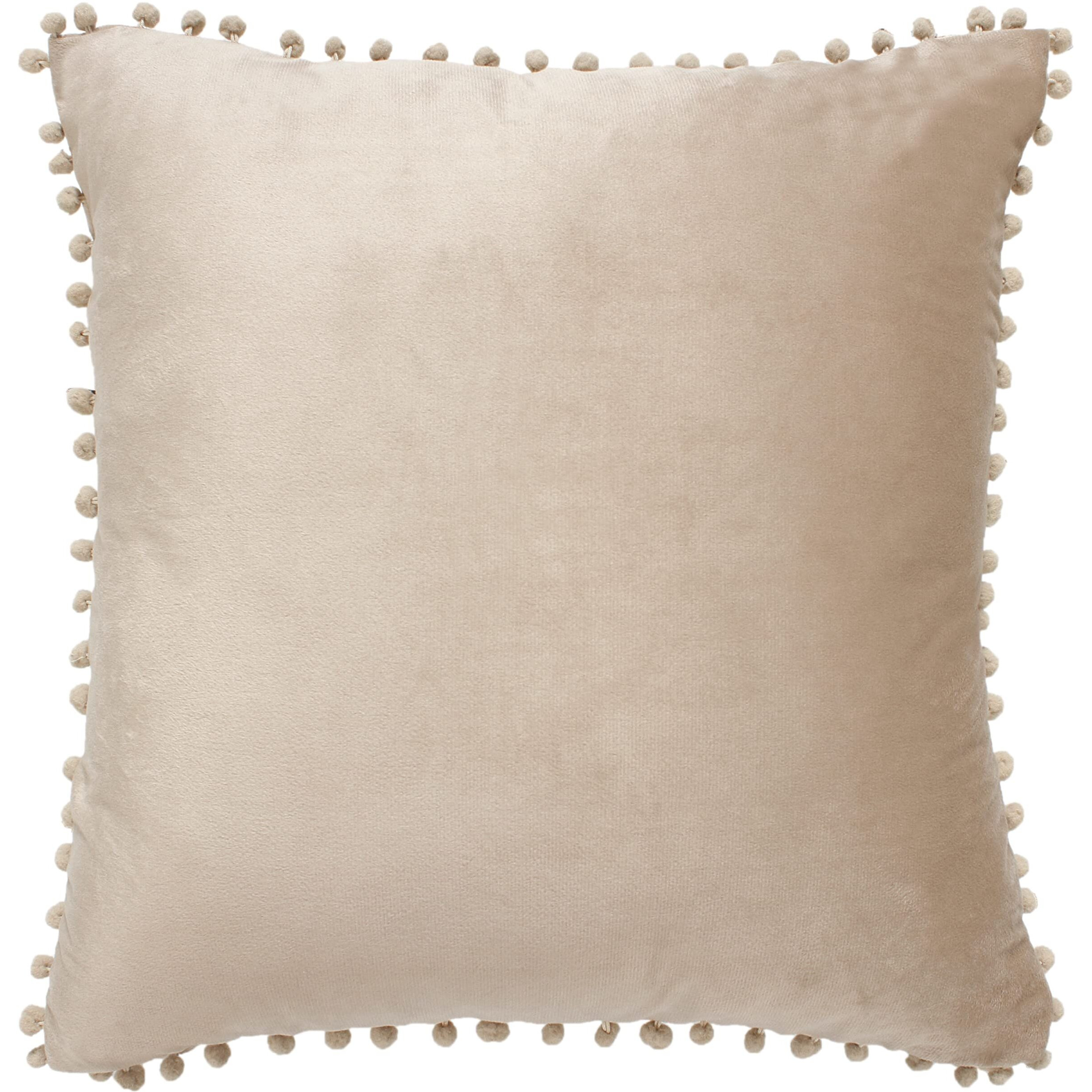 Amazon Brand  Umi Velvet Pompom Cushion Cover 24x24 Inch - Set of 2 Large Square Throw Pillow Covers for Sofa Living Room or Home Decor in Beige Color