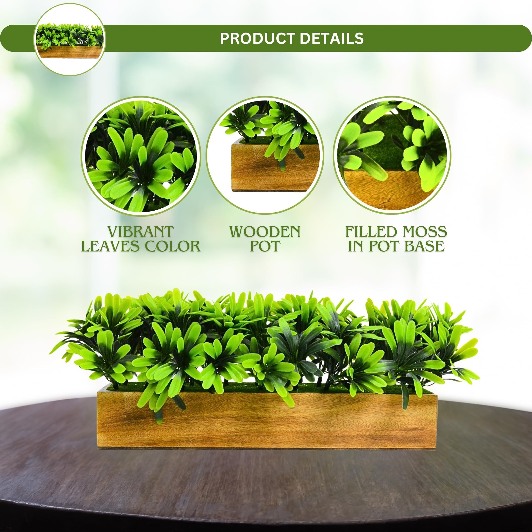 fancymart Artificial Gardenia Plant Bunch in Wood Planter, Home and Office Decor Plants for Decoration, Realistic Green Decorative for Interior, Living Room, Office Desk -8133