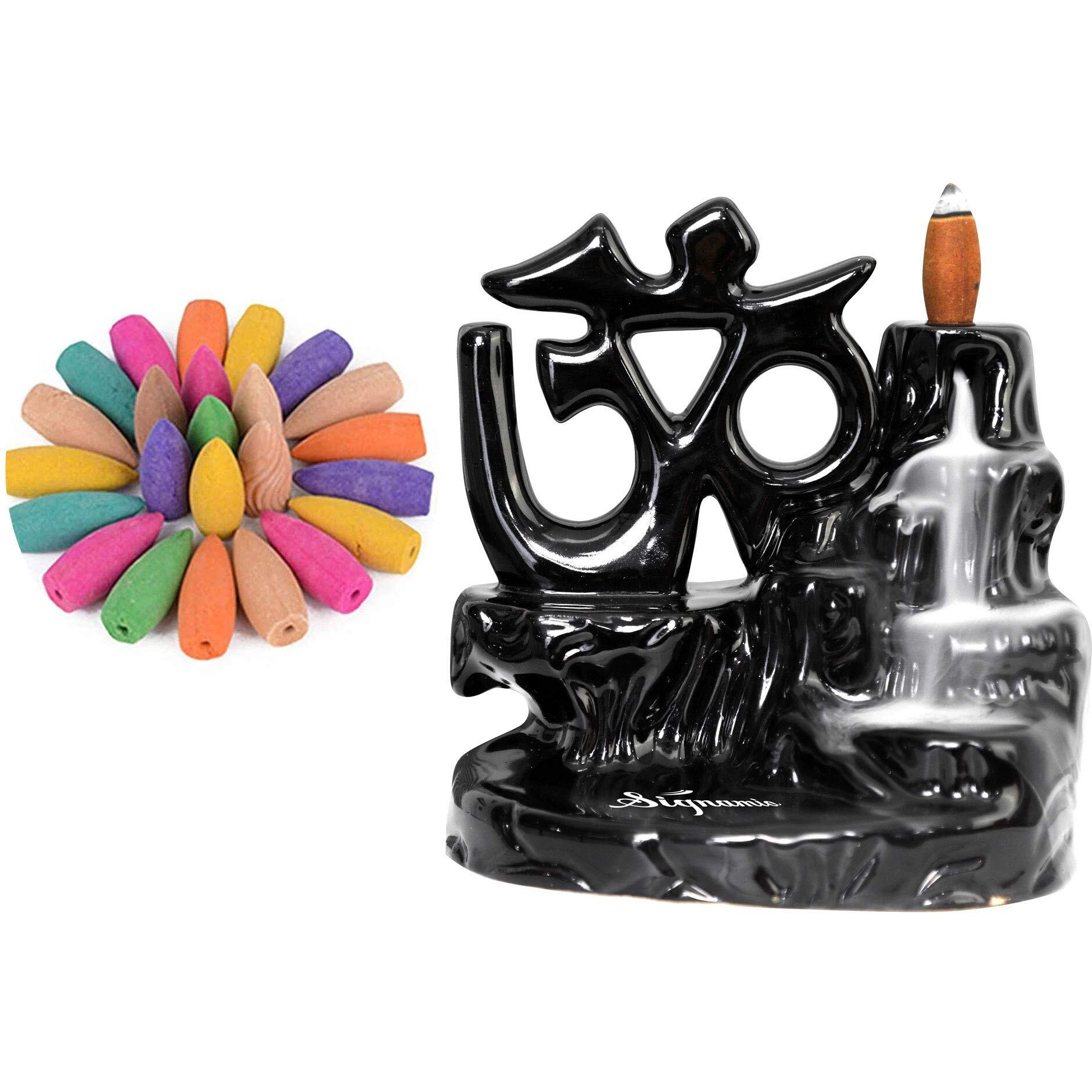 SIGNAMIO Essence of shiva smoke fountain aromatic fountain lord shiva idol shivling ceramic incense holder with 30 Back flow Incense Cones,Aromatherapy,Home Decor-1-Pcs/30 Cones-Om