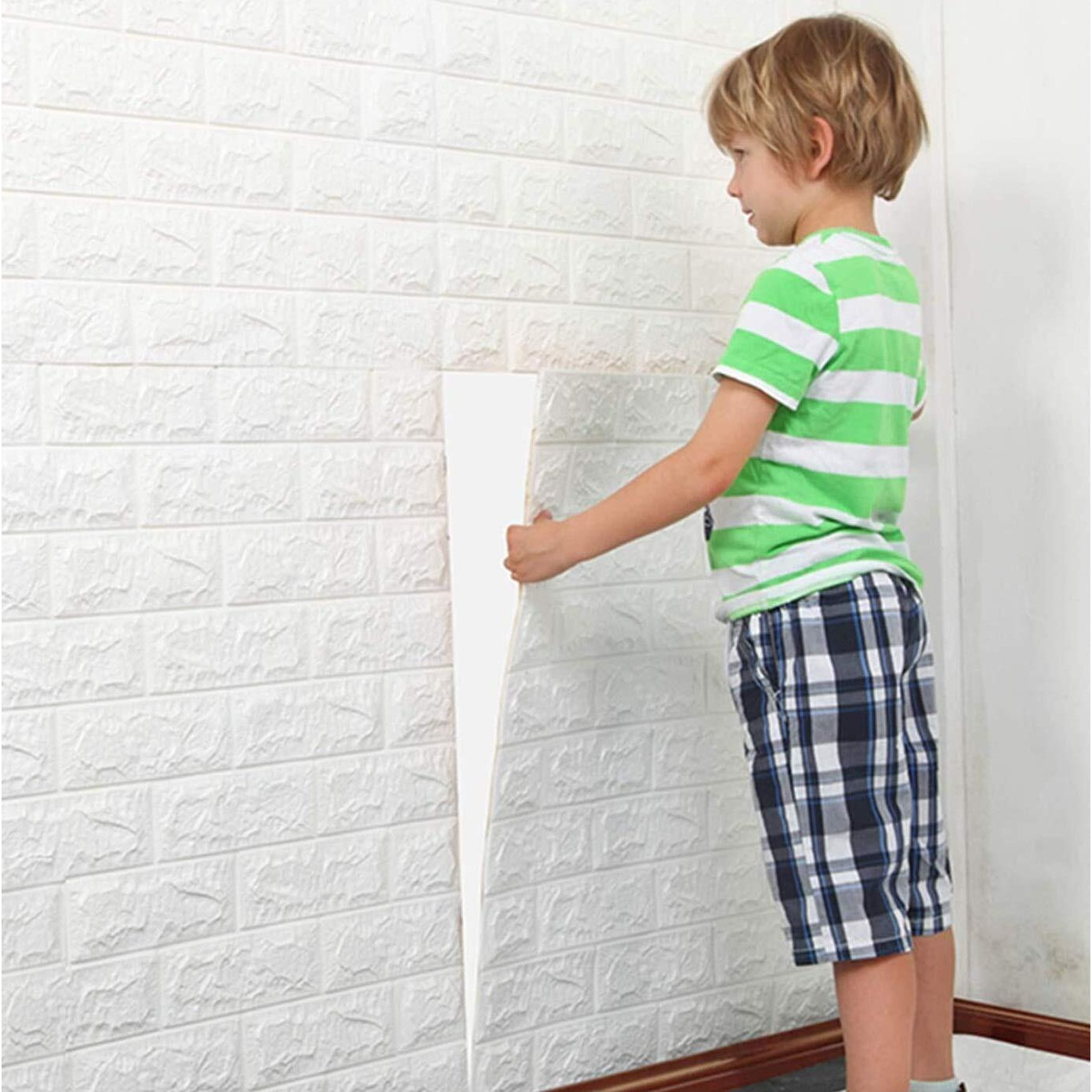 Lukzer 20PC 3D PE Foam Self Adhesive Brick Design Wall Stickers/DIY Wallpaper for Home Hotel Living Room Bedroom Cafe Decor (Thickness 8MM, 70 x 77 cm, White)