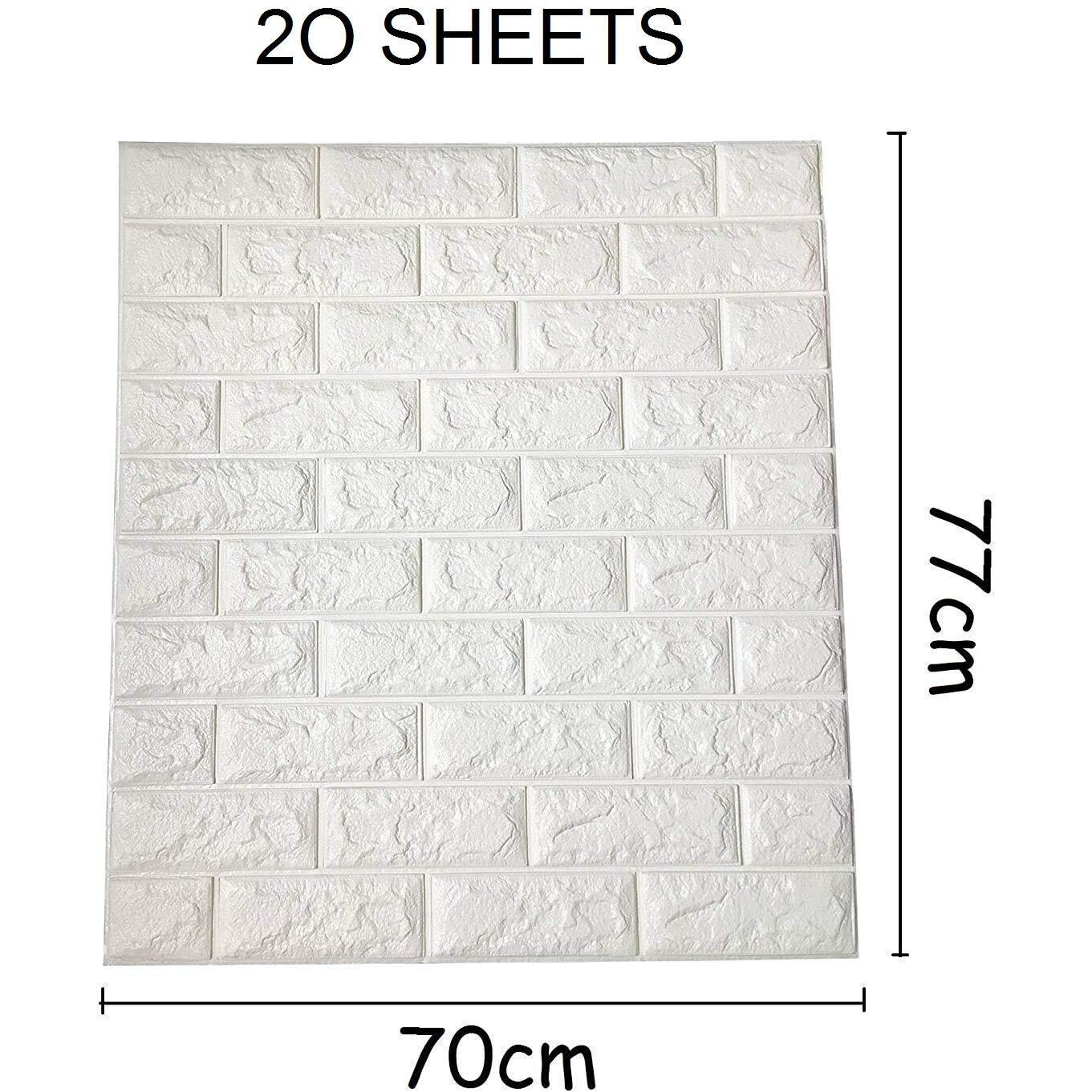 Lukzer 20PC 3D PE Foam Self Adhesive Brick Design Wall Stickers/DIY Wallpaper for Home Hotel Living Room Bedroom Cafe Decor (Thickness 8MM, 70 x 77 cm, White)