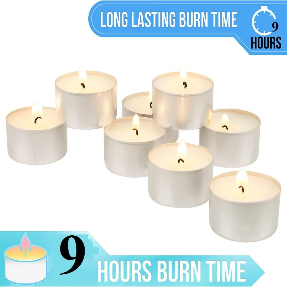 EIN SOF Tea Lights Candle Set of 100 - White Unscented 9 Hour Burn Time Tealights, Pure Paraffin Wax Jumbo Size Home Decor Candles (3.6cmx2.7cm)