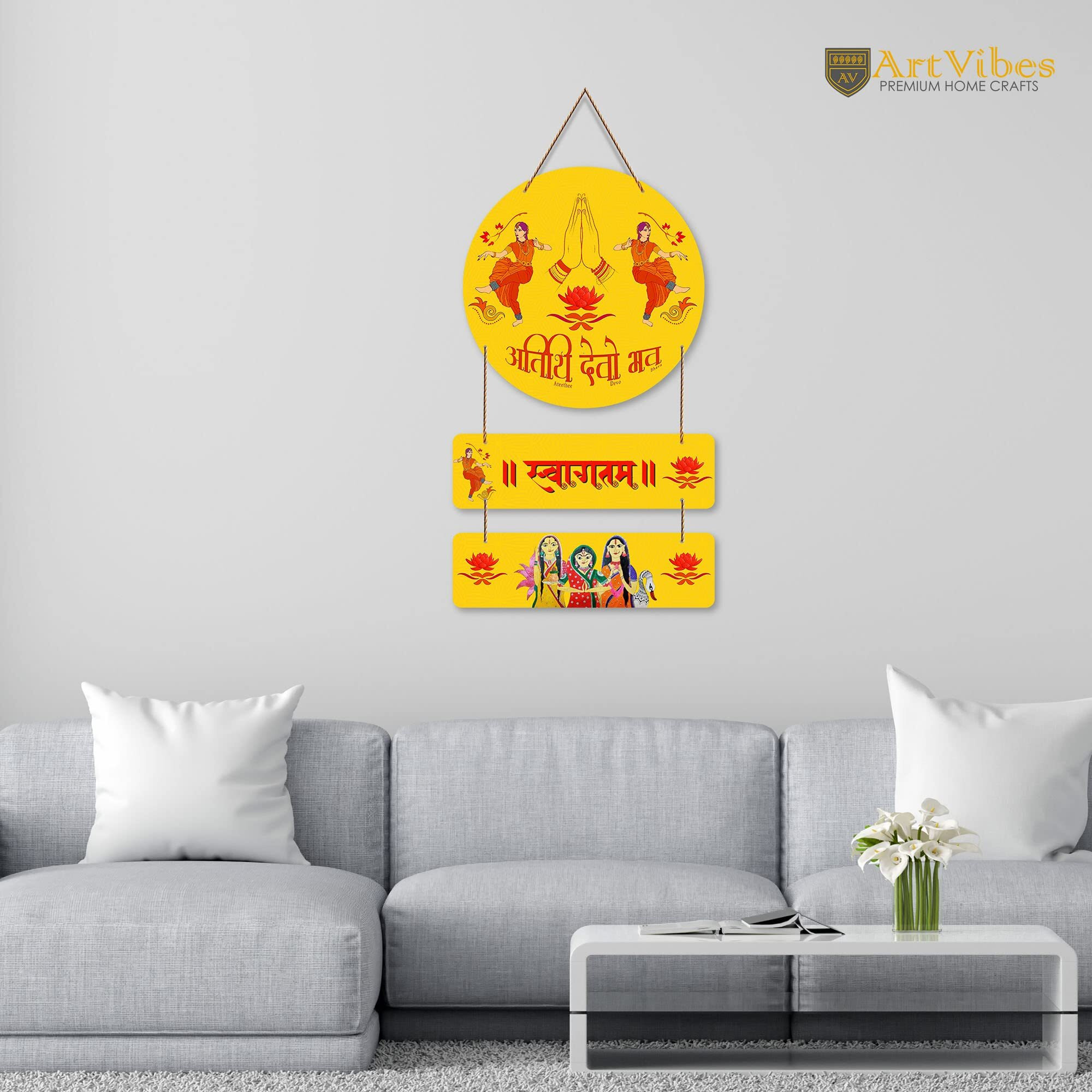 Artvibes Welcome Quote Wooden Wall Hanger | Gifts | Bedroom | Decoration Items for Home | Mdf Wall Decoration for Living Room | Artworks Wall Hangings | Modern Decor Items (WH_7607N)