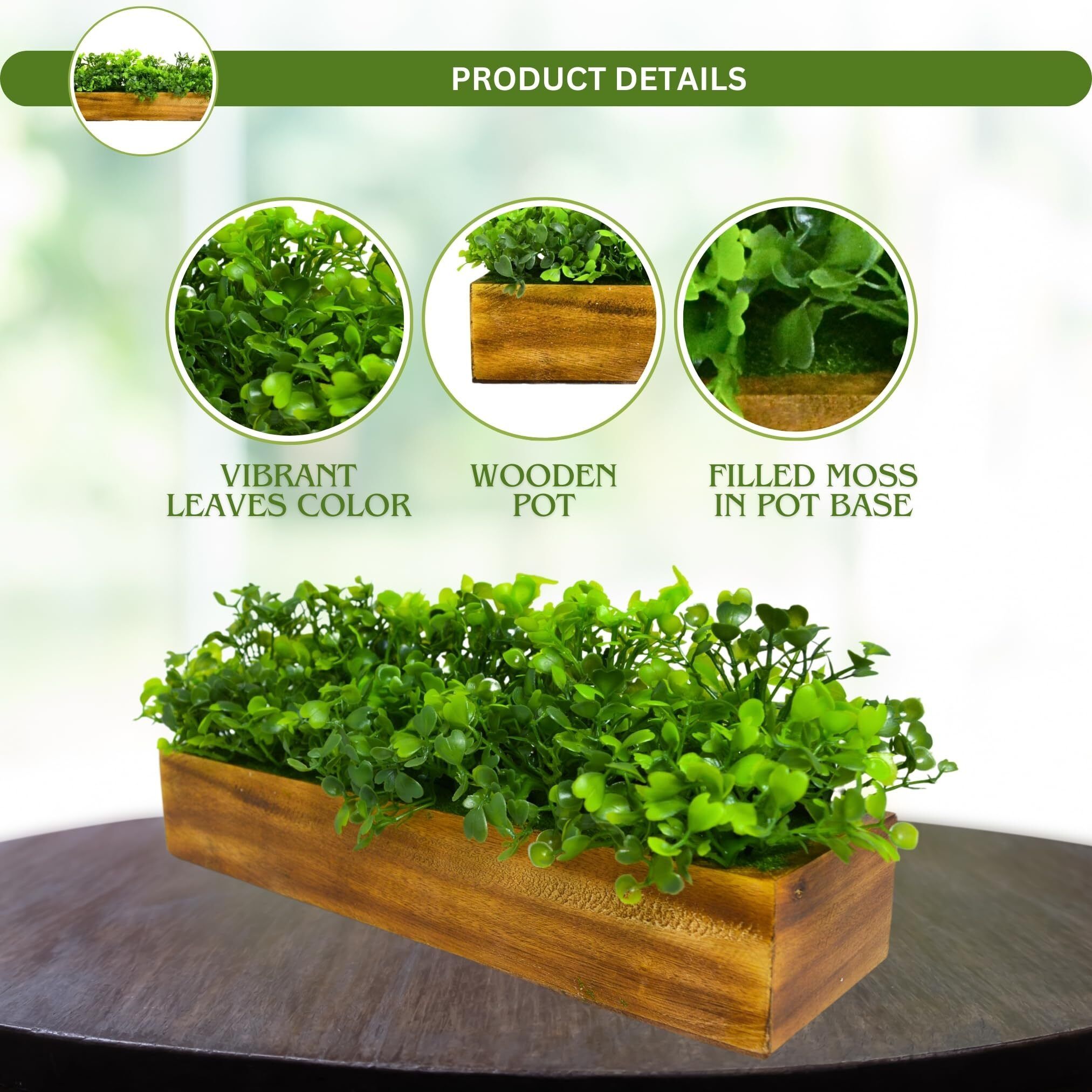 fancymart Artificial Gardenia Plant Bunch in Wood Planter, Home and Office Decor Plants for Decoration, Realistic Green Decorative for Interior, Living Room, Office Desk -8135