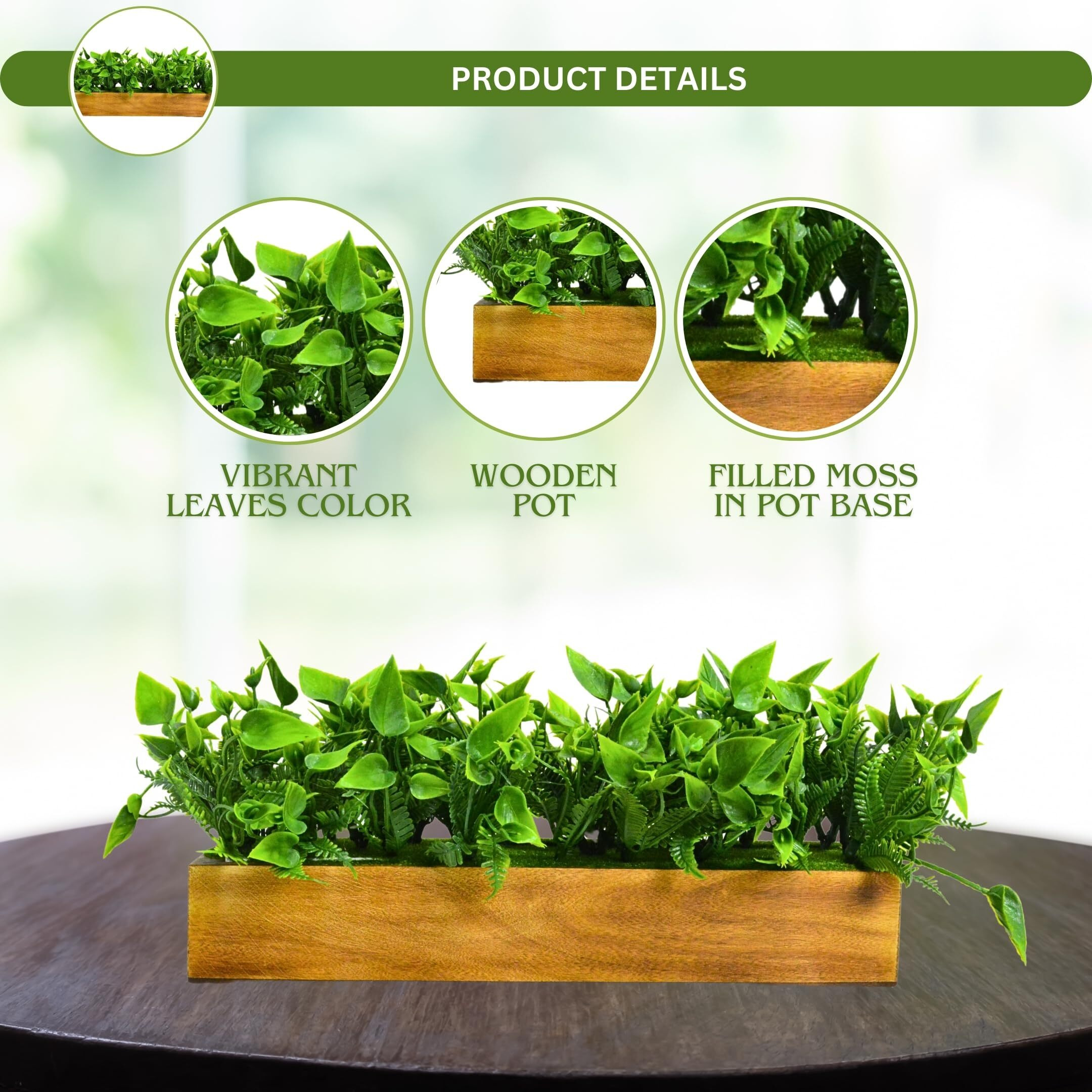 fancymart Artificial Gardenia Plant Bunch in Wood Planter, Home and Office Decor Plants for Decoration, Realistic Green Decorative for Interior, Living Room, Office Desk -8136