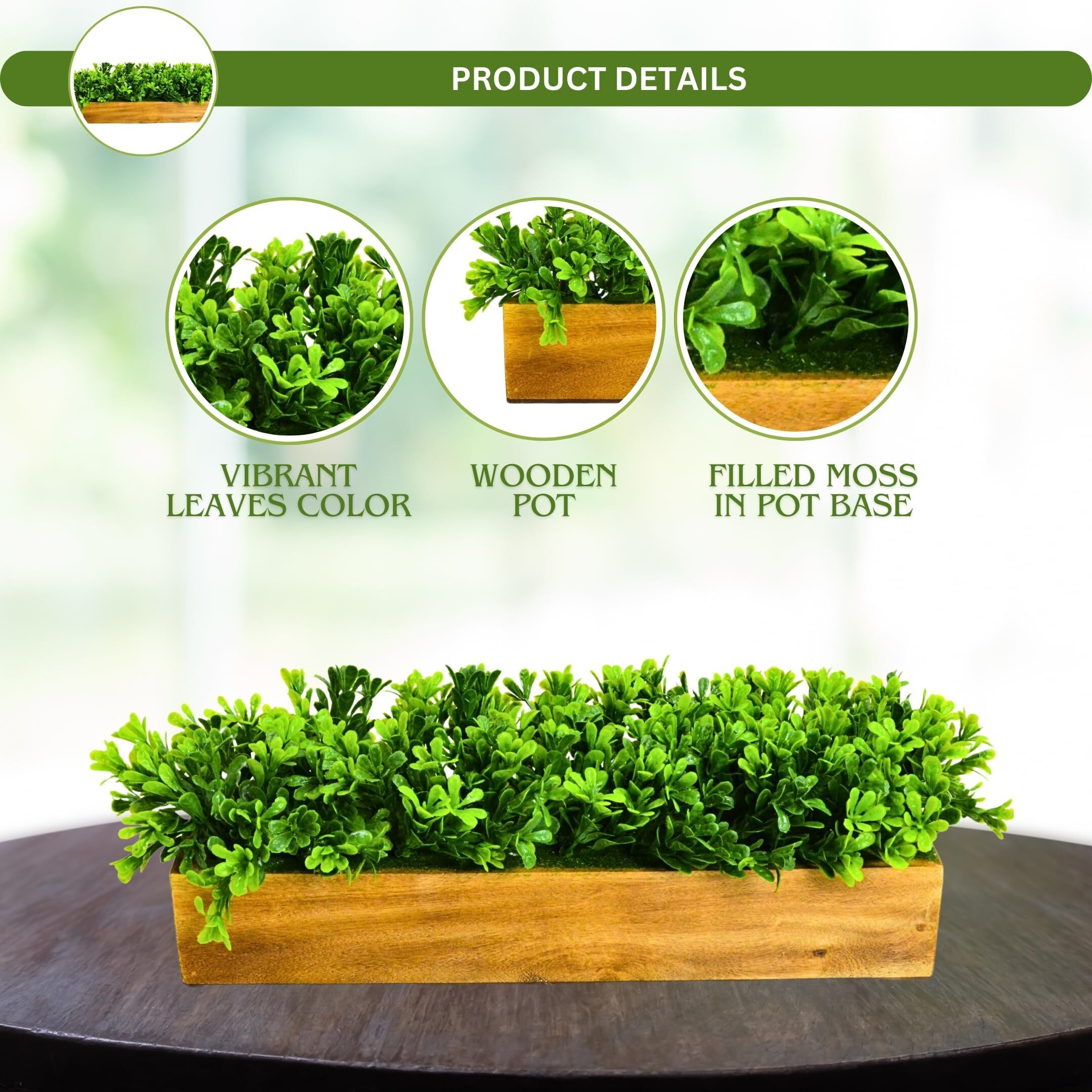 fancymart Artificial Gardenia Plant Bunch in Wood Planter, Home and Office Decor Plants for Decoration, Realistic Green Decorative for Interior, Living Room, Office Desk -8137
