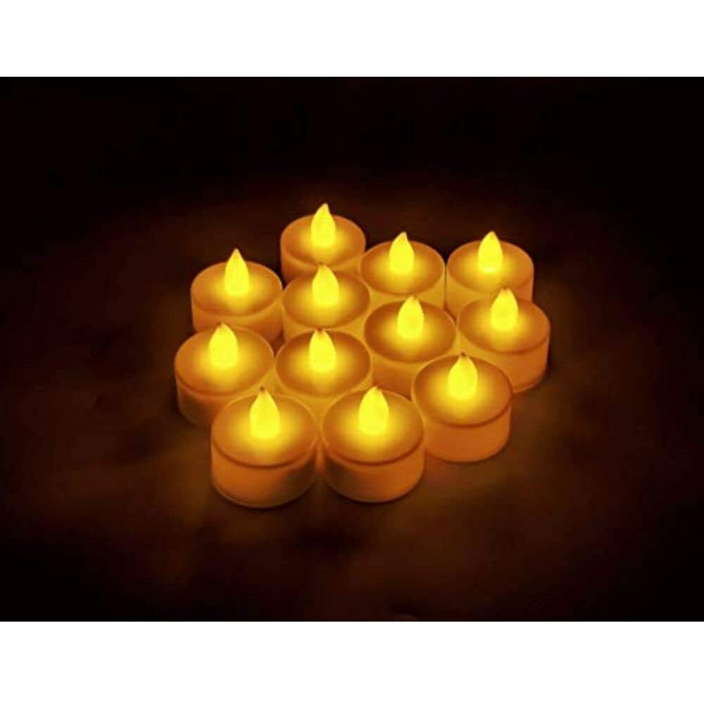 SATYAM KRAFT 12 Pcs Flameless and Smokeless Decorative Acrylic Candles Transparent Led Tea Light Candle for Gifting, House, home decor (Yellow, 5 cm)