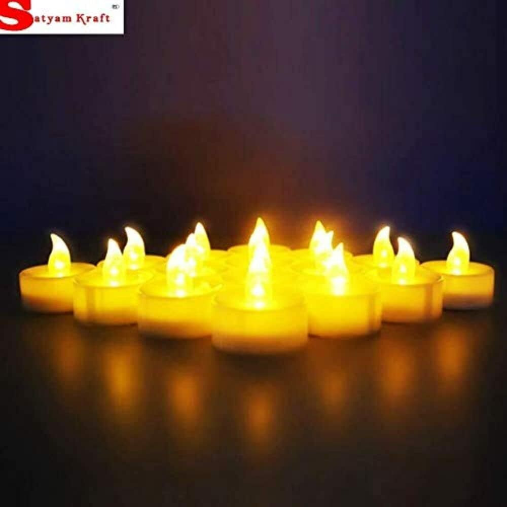 SATYAM KRAFT 12 Pcs Flameless and Smokeless Decorative Acrylic Candles Transparent Led Tea Light Candle for Gifting, House, home decor (Yellow, 5 cm)