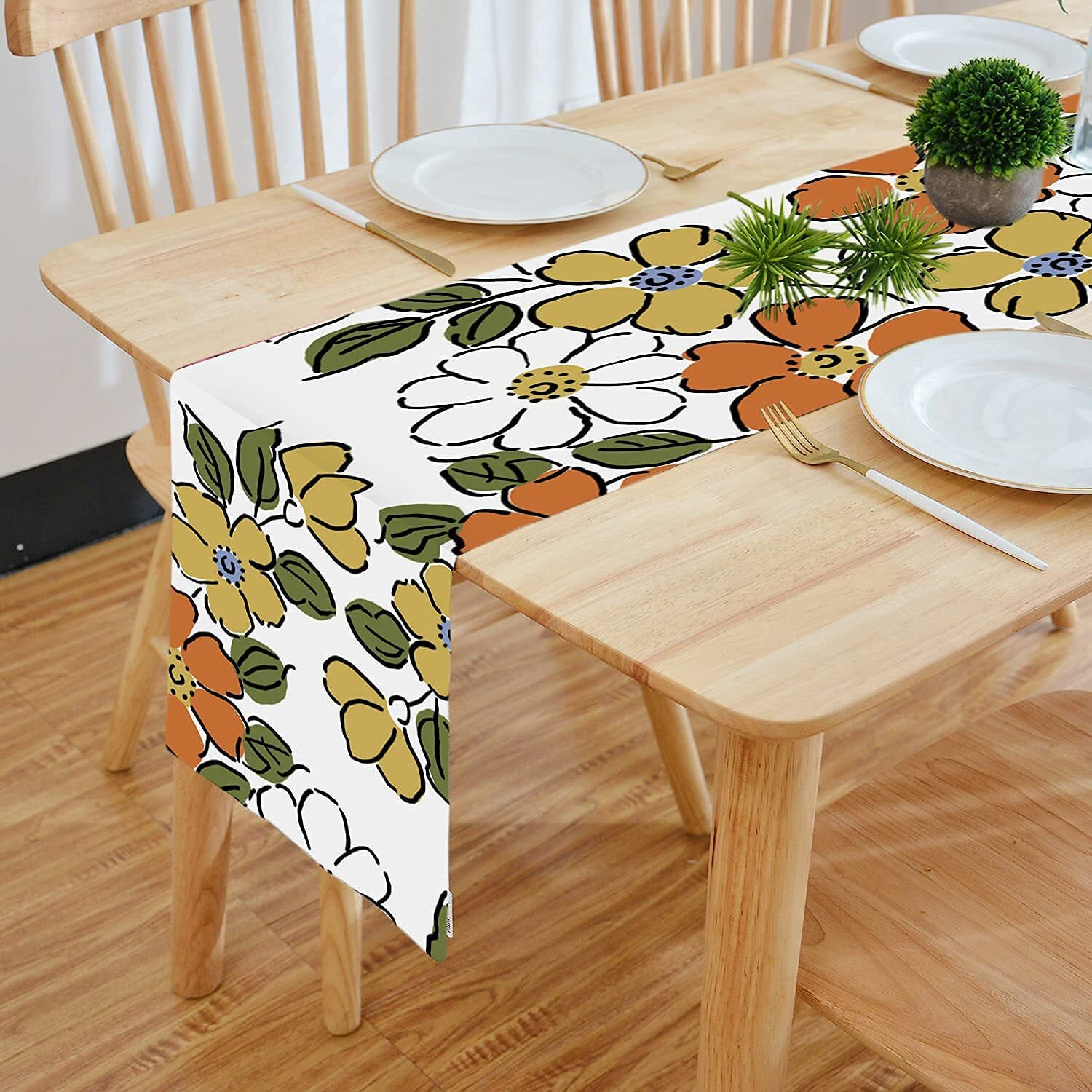 HOMADORN Cotton Feel Fabric Multicolor Clover Design Digital Printed Double Layered Enhanced Decor 6 Seater Table Runner Cloth (TR-41, 13 INCHES X 72 INCHES)