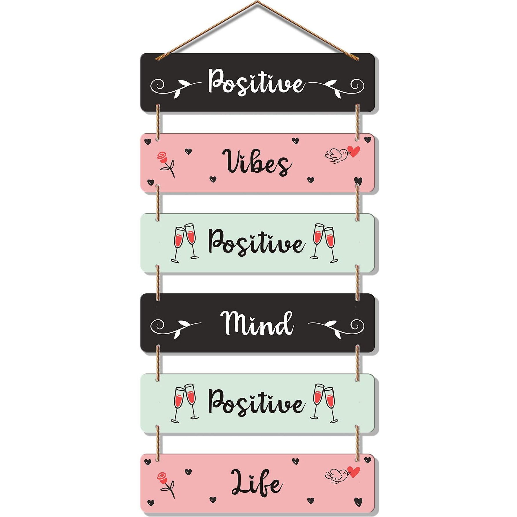 Artvibes Decorative Wall Hanging Wooden Art Decoration item for Living Room | Bedroom | Home Decor | Gifts | Quotes Decor Item | Wall Art For Hall | Mdf Wall Decoration, Set of 6 (WH_3243N)