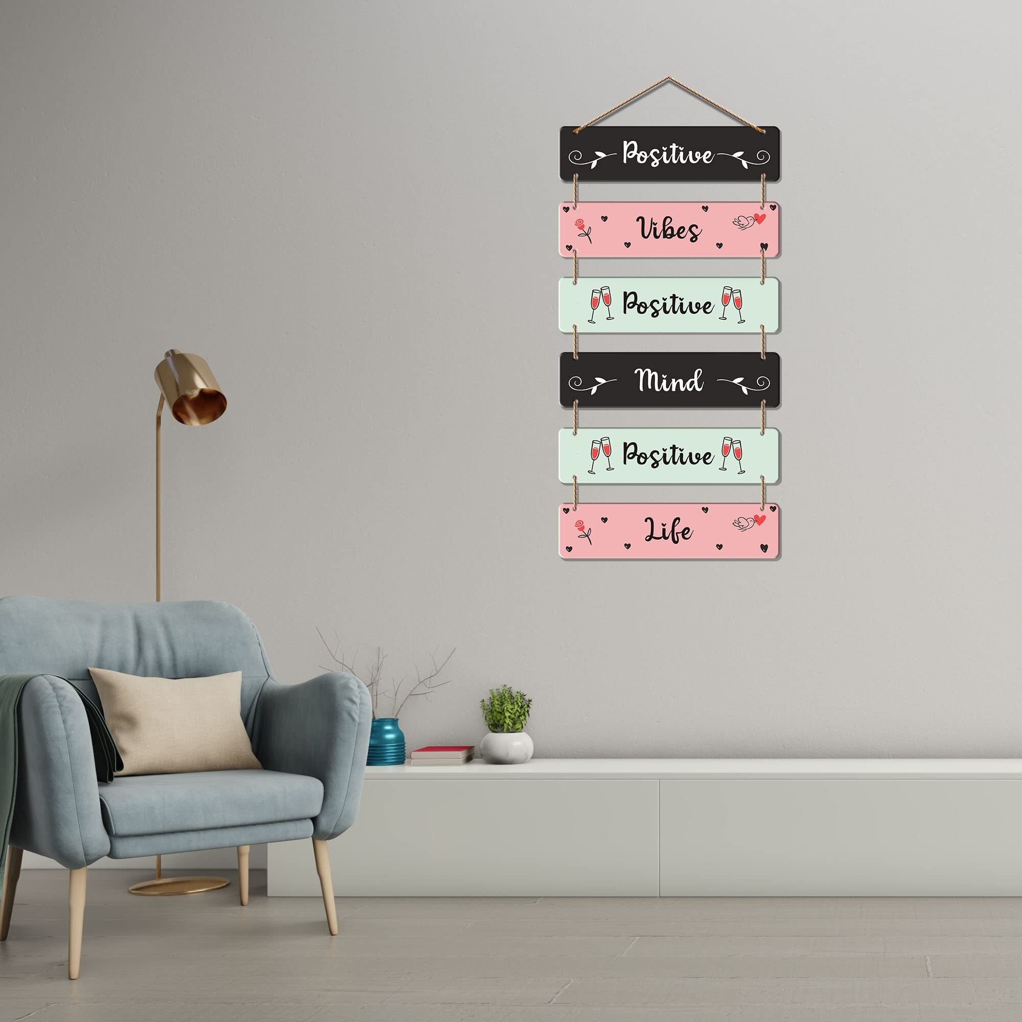 Artvibes Decorative Wall Hanging Wooden Art Decoration item for Living Room | Bedroom | Home Decor | Gifts | Quotes Decor Item | Wall Art For Hall | Mdf Wall Decoration, Set of 6 (WH_3243N)