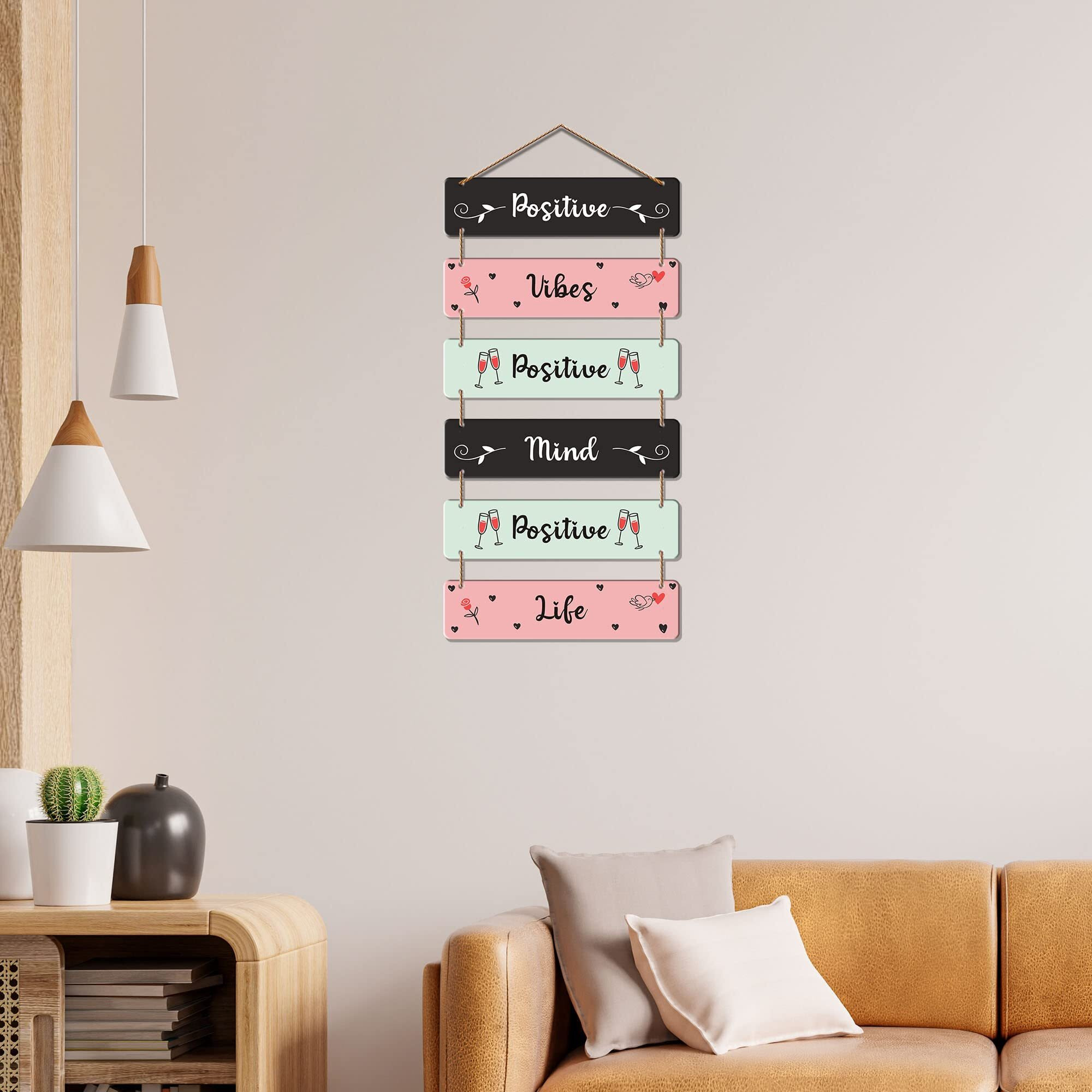 Artvibes Decorative Wall Hanging Wooden Art Decoration item for Living Room | Bedroom | Home Decor | Gifts | Quotes Decor Item | Wall Art For Hall | Mdf Wall Decoration, Set of 6 (WH_3243N)