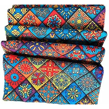 HOMA DORN Cotton Feel Fabric Clover Design Digital Printed Double Layered Enhanced Decor 6 Seater Table Runner Cloth (TR-35, 13Inches X 72 Inches, Multicolor)