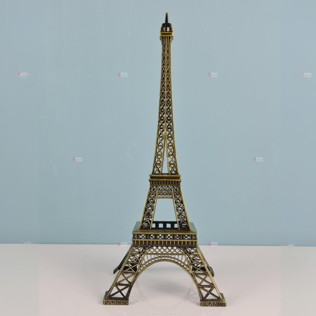 SATYAM KRAFT 1 Piece Metal Eiffel Tower Antique Vintage Statue for Room, Office, Decorative Showpeice for Home, Desk Decor, Table Stand (32 cm) (Style 3)