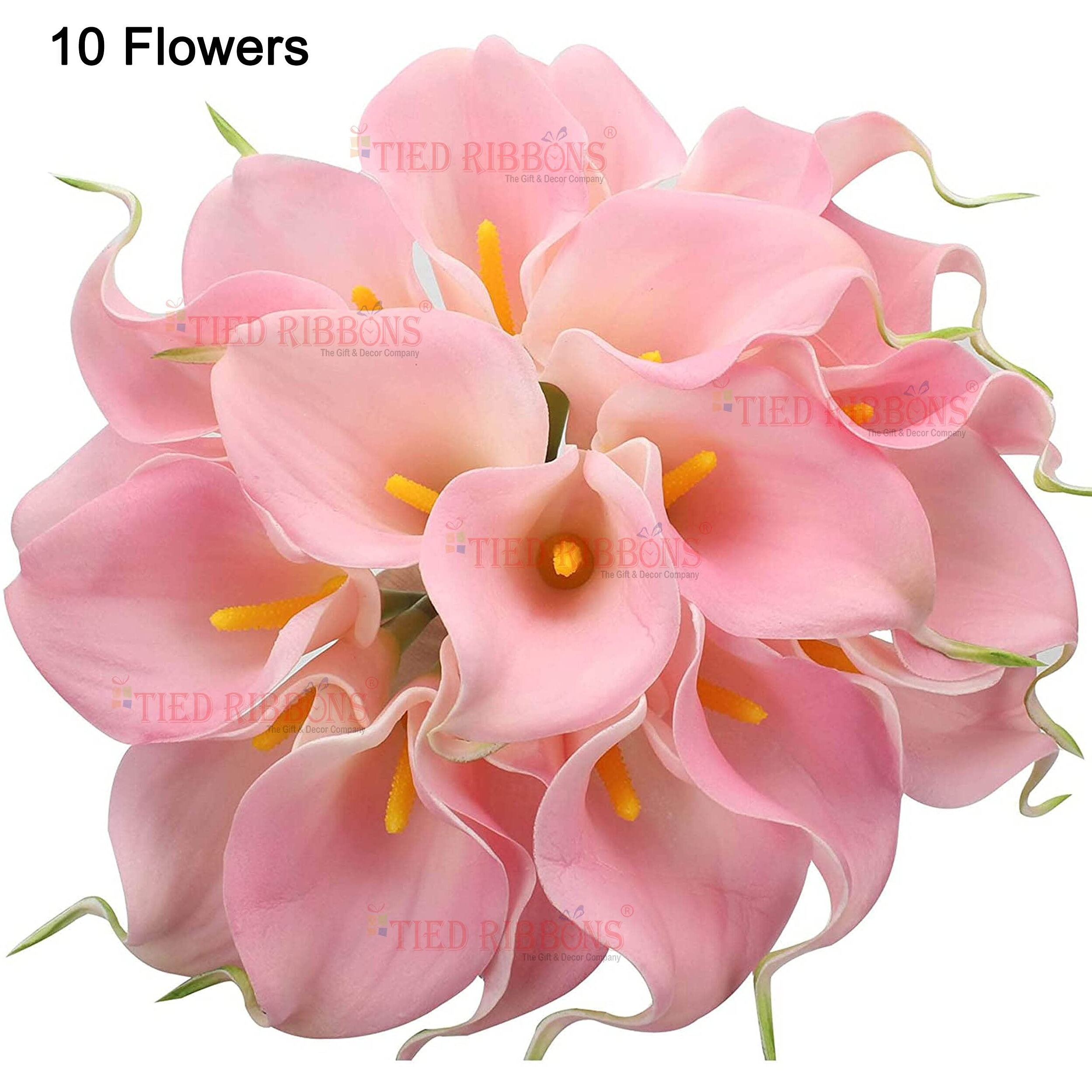 TIED RIBBONS 10 Pcs Artificial Calla Lily Flowers Bunch for Vase and Flower Pots (33 cm Each, Pink) - Home Decor Item for Living Room Centerpiece Table Decorations (Pot Not Included) Silk