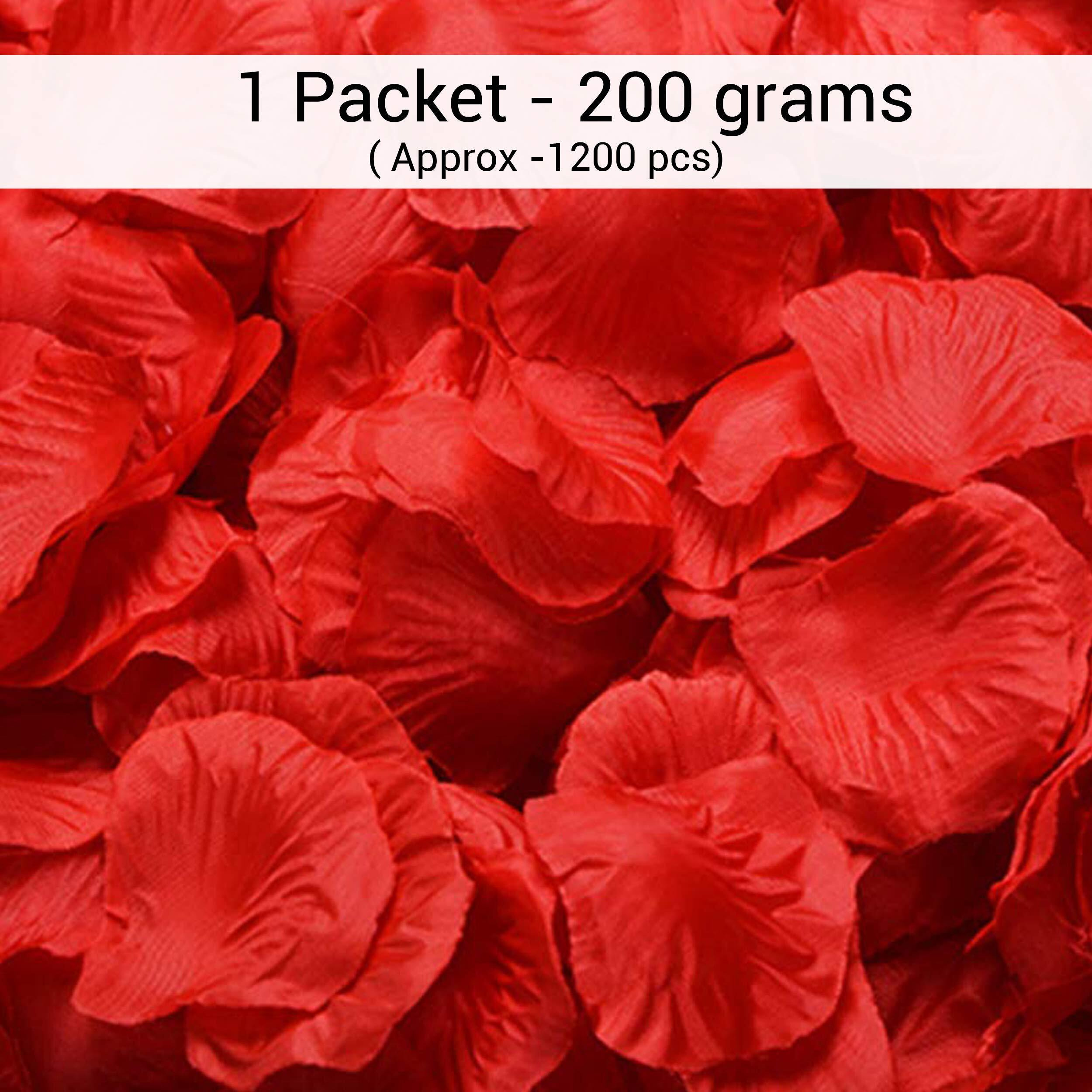 Tied Ribbons Decoration Items For Room Home Decor Living Room Bedroom Bathroom Table Artificial Red Rose Petals Flowers (Red, 200 Grams) Birthday Wedding Anniversary Party Decorations - Silk
