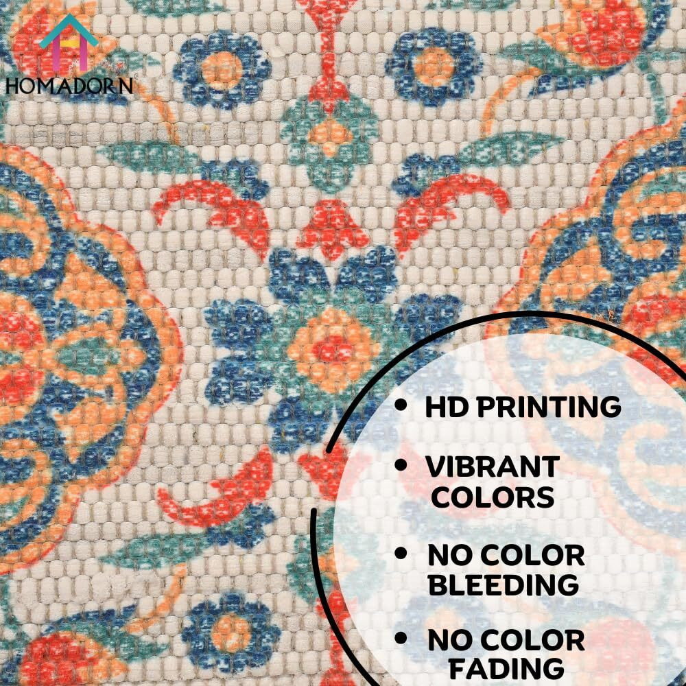 HOMA DORN Handmade Sustainable Printed Modern Dhurrie/Rugs/Carpet Recycled Fabric for Living Room/Bedside Runner for Enhanced Decor (3 feet x 5 feet)