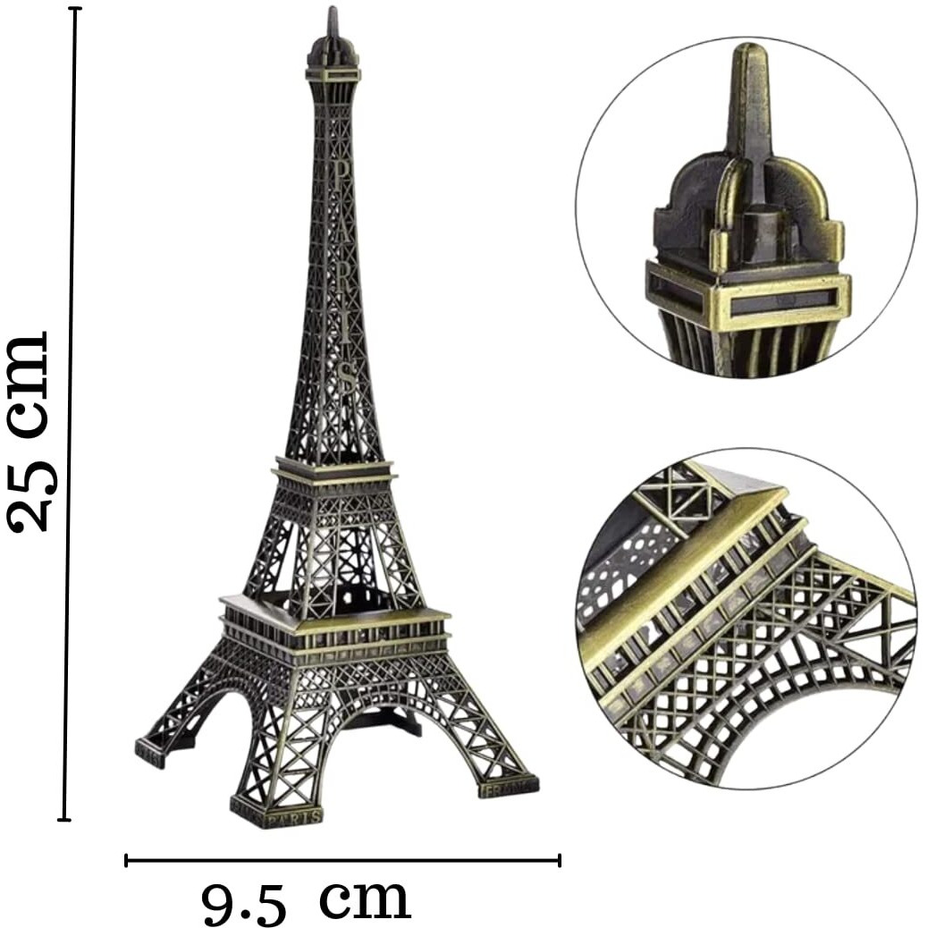SATYAM KRAFT 1 Piece Metal Eiffel Tower Antique Vintage Statue for Room, Office, Decorative Showpeice for Home, Desk Decor, Table Stand (25 cm)(Small)